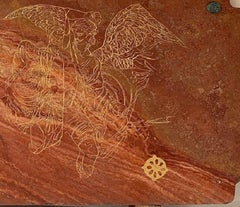 Battle Of The Angels Red Marble Sculpture Stone Graving In Stock