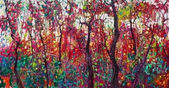 A-stock Cadmium Red Oil Painting on Canvas Forest Tree Nature Outdoors In Stock