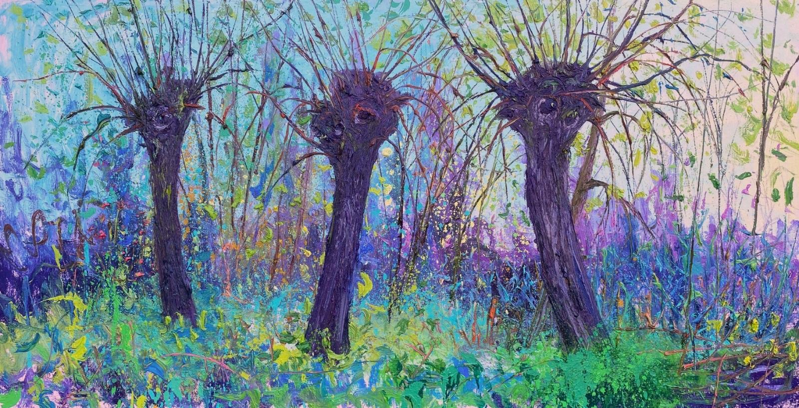 Landscape Painting de Gertjan Scholte-Albers - B-put 21.4 Pintura al Óleo sobre Lienzo Árboles Sauce Naturaleza Moderna Paisaje En Stock