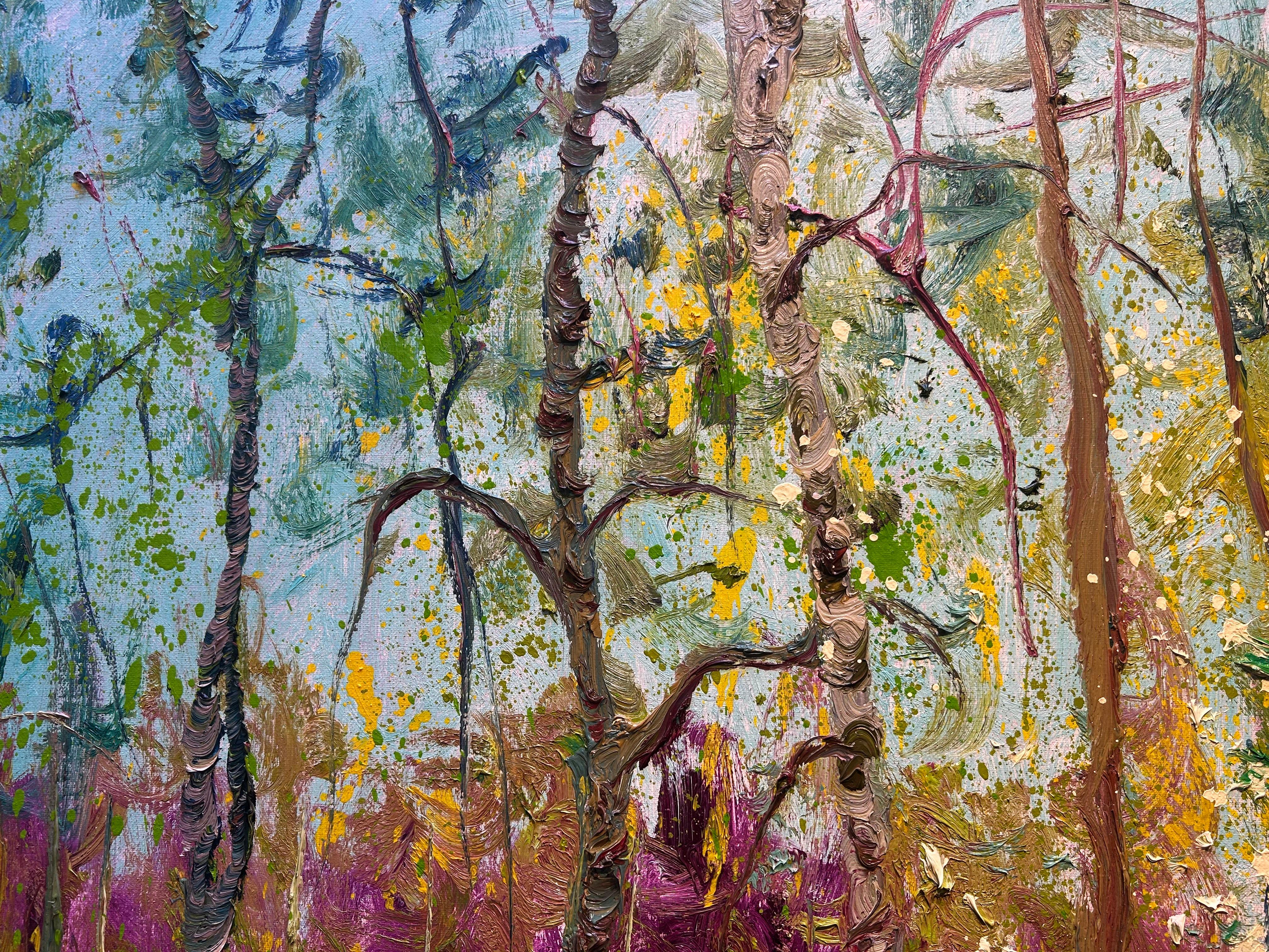 Derrière M 2 peinture à l'huile sur toile Nature Modern Outdoors Tree Forest en stock - Marron Figurative Painting par Gertjan Scholte-Albers