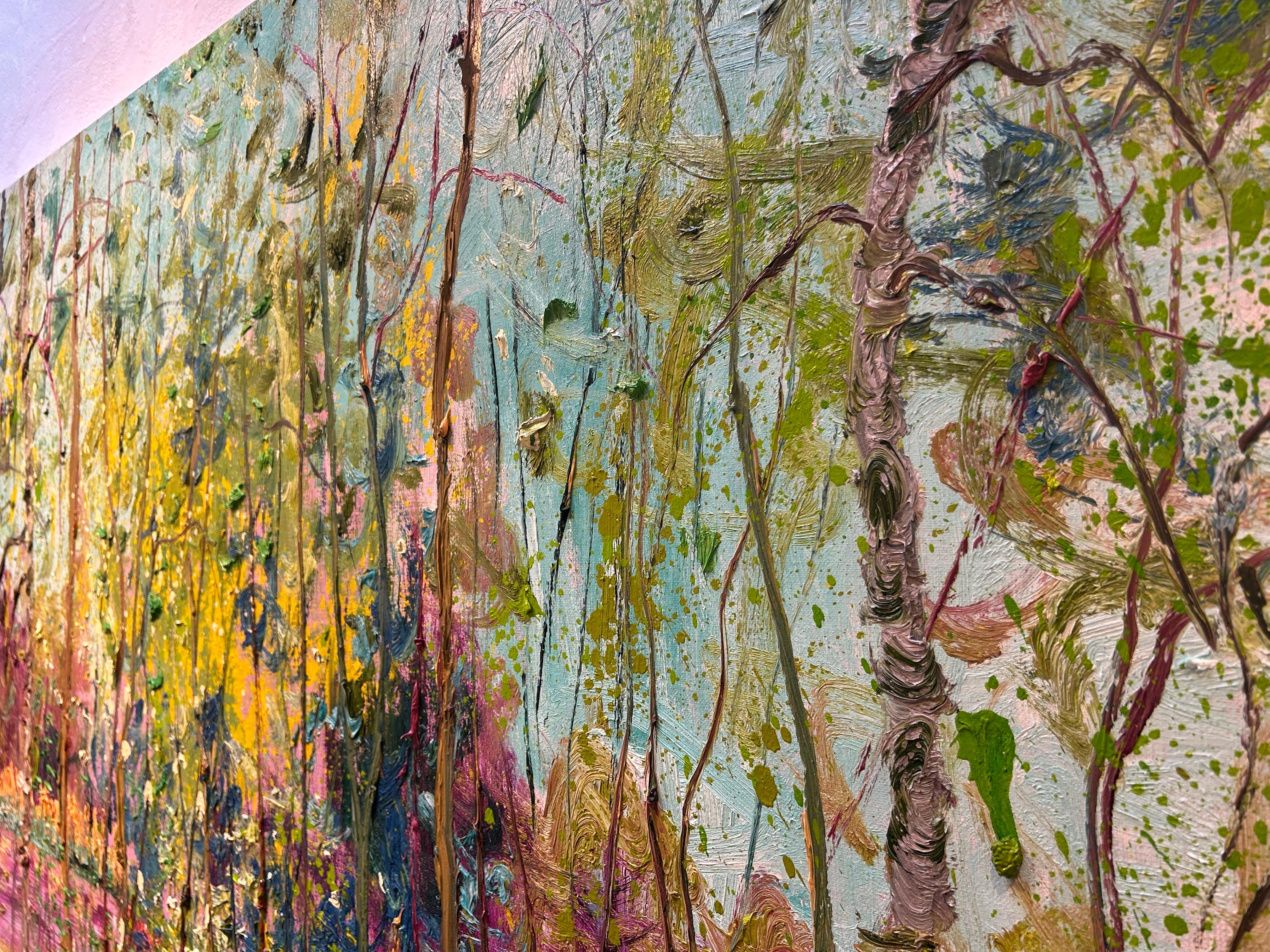 Derrière M 2 peinture à l'huile sur toile Nature Modern Outdoors Tree Forest en stock en vente 1