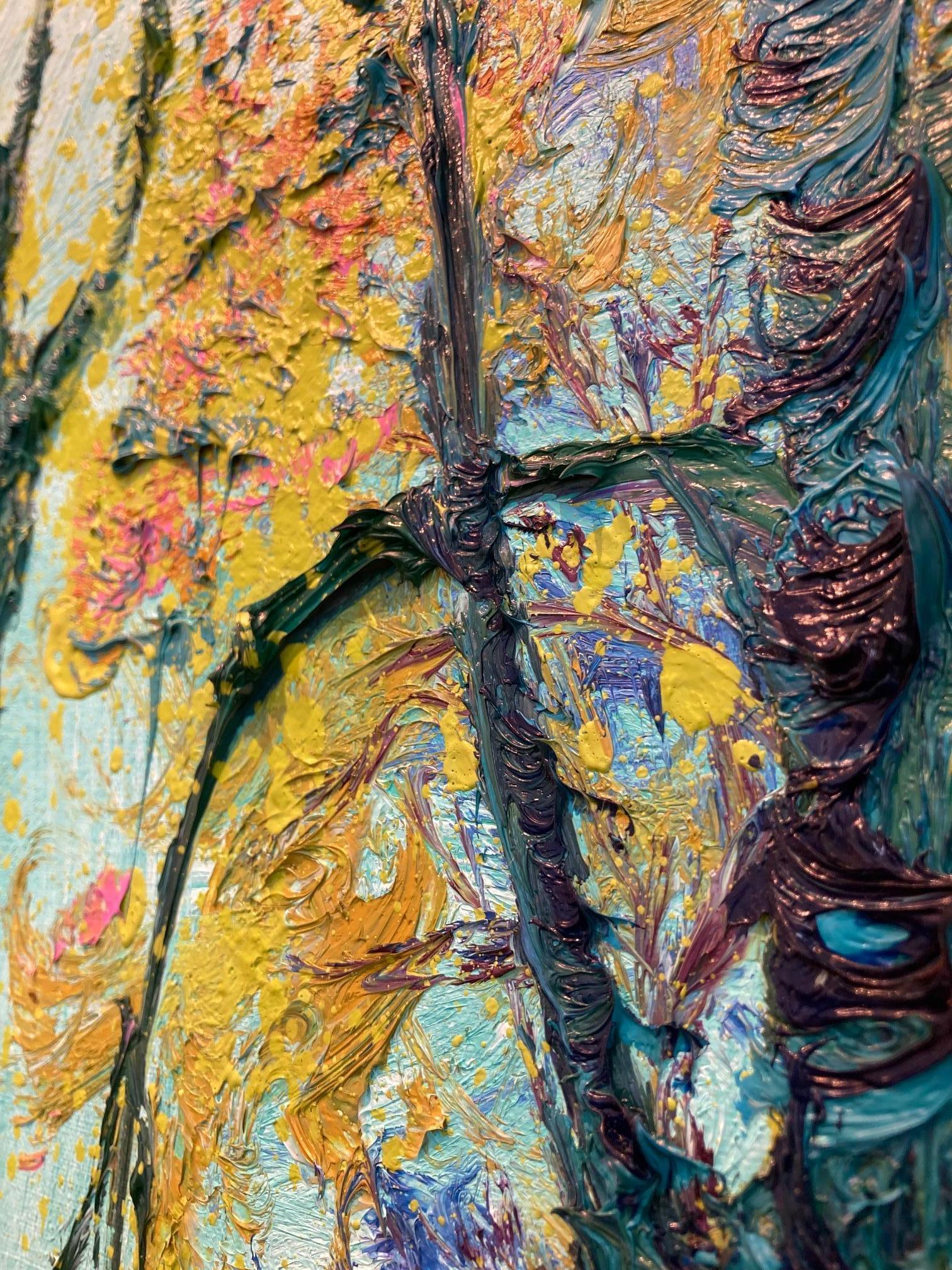 Blauer Teich Rechteck Ölgemälde auf Leinwand Outdoors Modern Nature Tree Vorrätig (Zeitgenössisch), Painting, von Gertjan Scholte-Albers