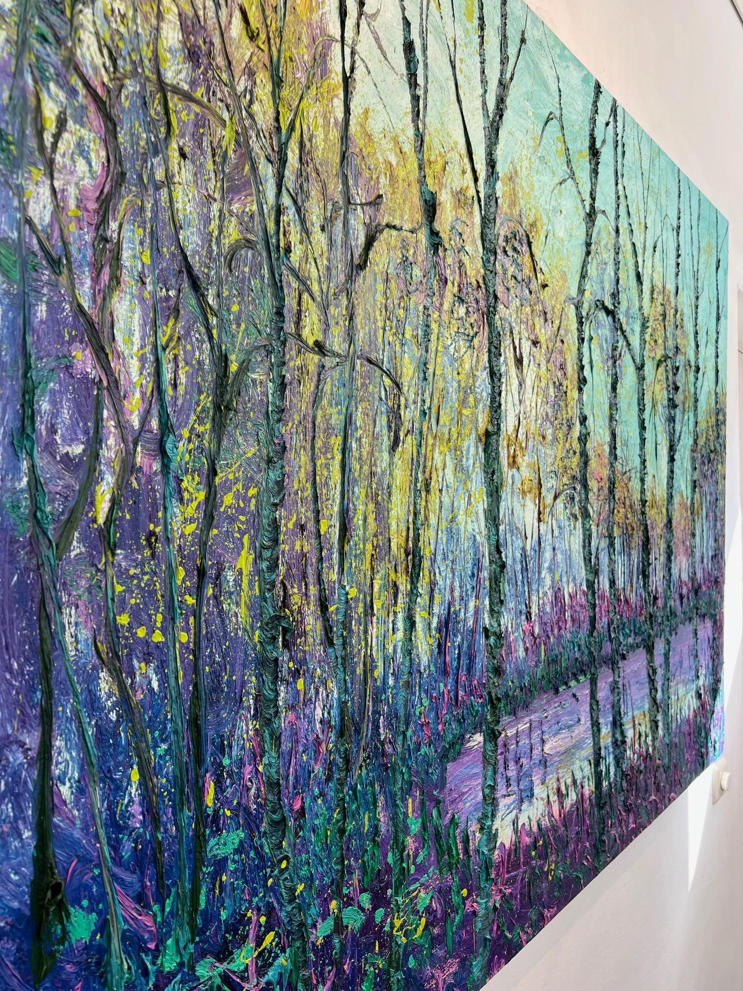 Blauer Teich Rechteck Ölgemälde auf Leinwand Outdoors Modern Nature Tree Vorrätig im Angebot 2