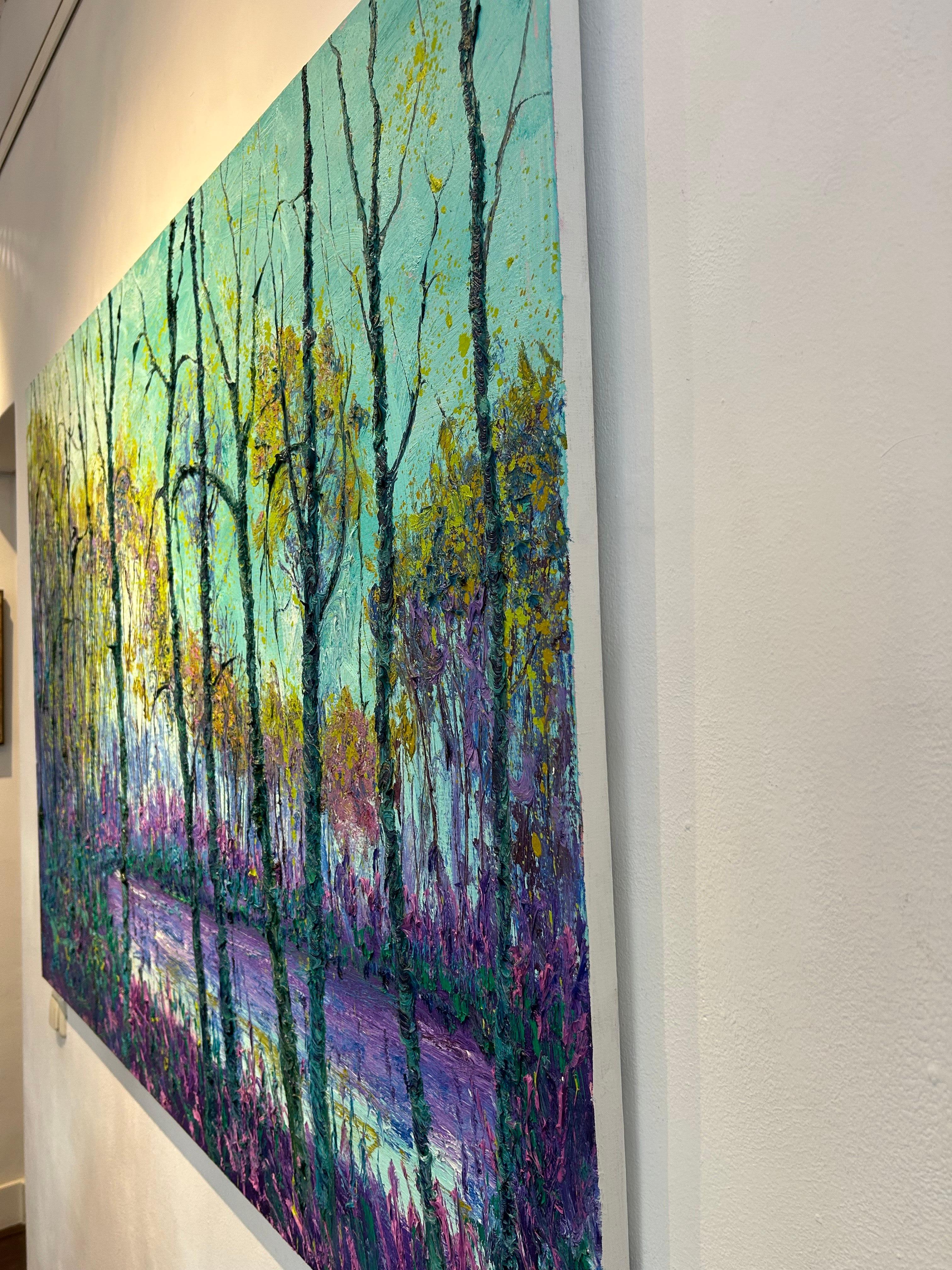 Blauer Teich Rechteck Ölgemälde auf Leinwand Outdoors Modern Nature Tree Vorrätig im Angebot 3