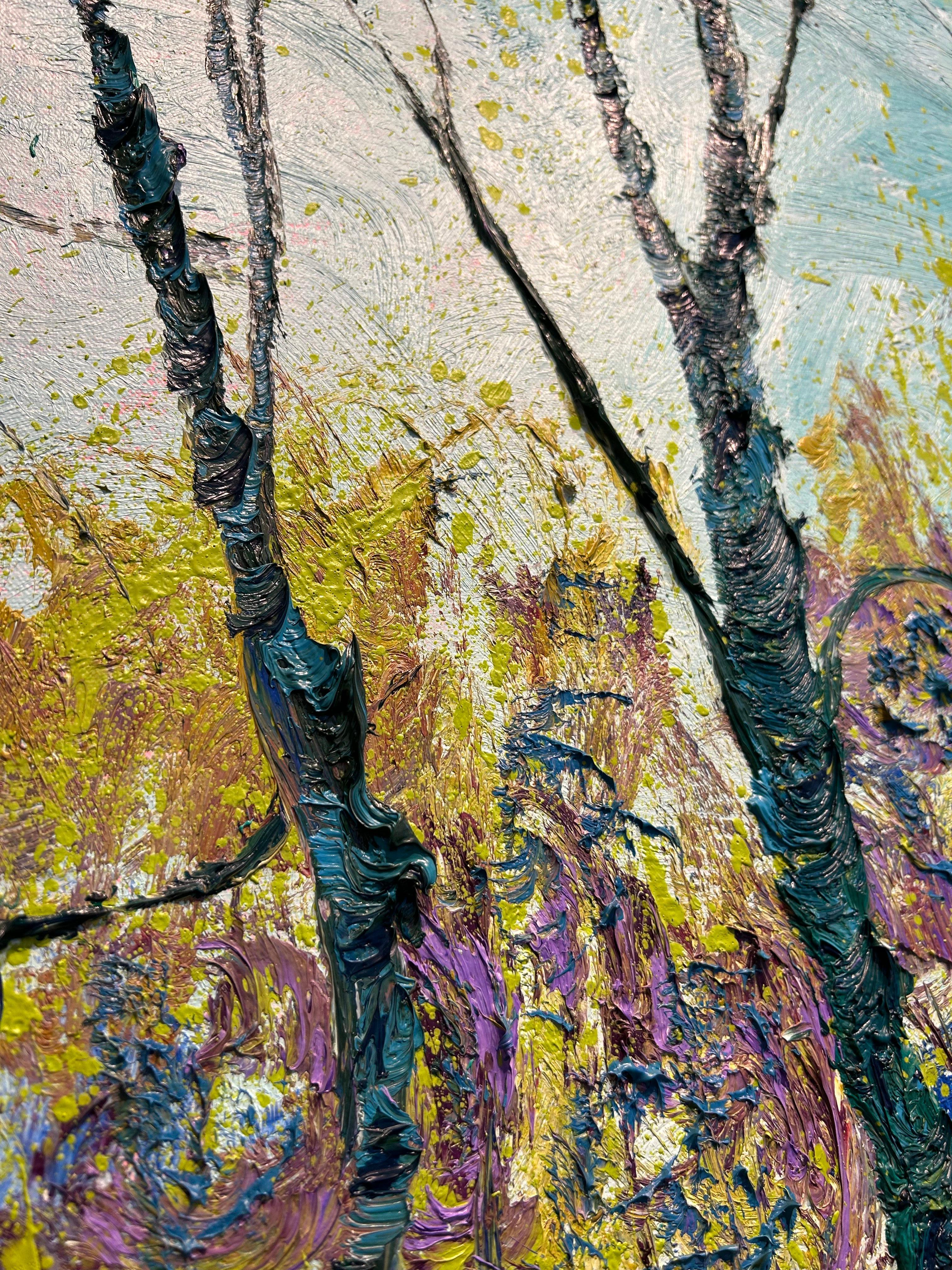 Blauer Teich Rechteck Ölgemälde auf Leinwand Outdoors Modern Nature Tree Vorrätig im Angebot 4