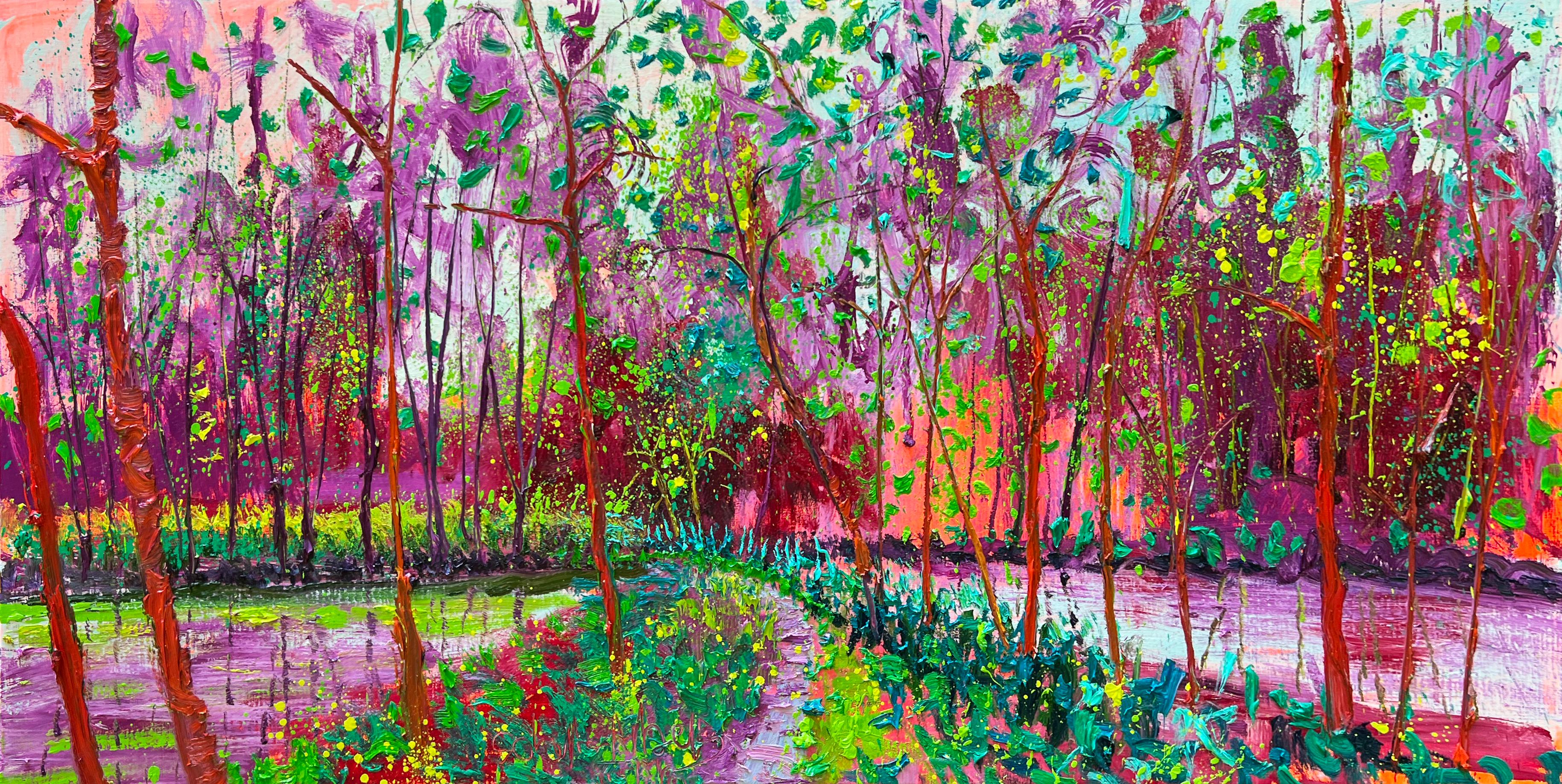 Drinking Ponds 2 Oil Painting on Canvas Outdoors Tree Nature Modern In Stock