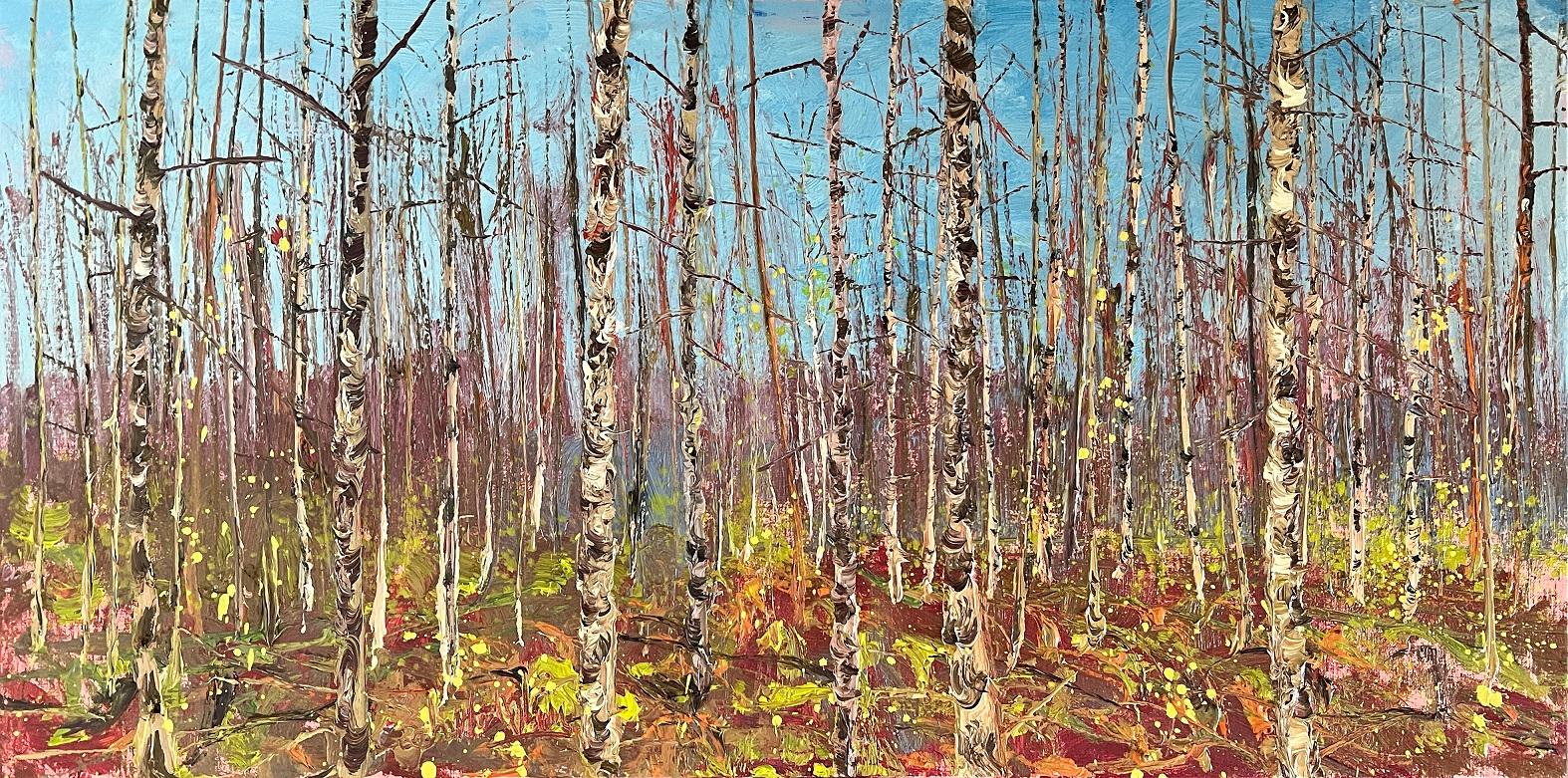 Gertjan Scholte-Albers Landscape Painting - Just am Birches Oil Painting on Canvas Forest Trees Nature In Stock