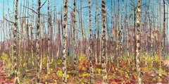 Just am Birches Peinture à l'huile sur toile Forêt Arbres Nature En stock