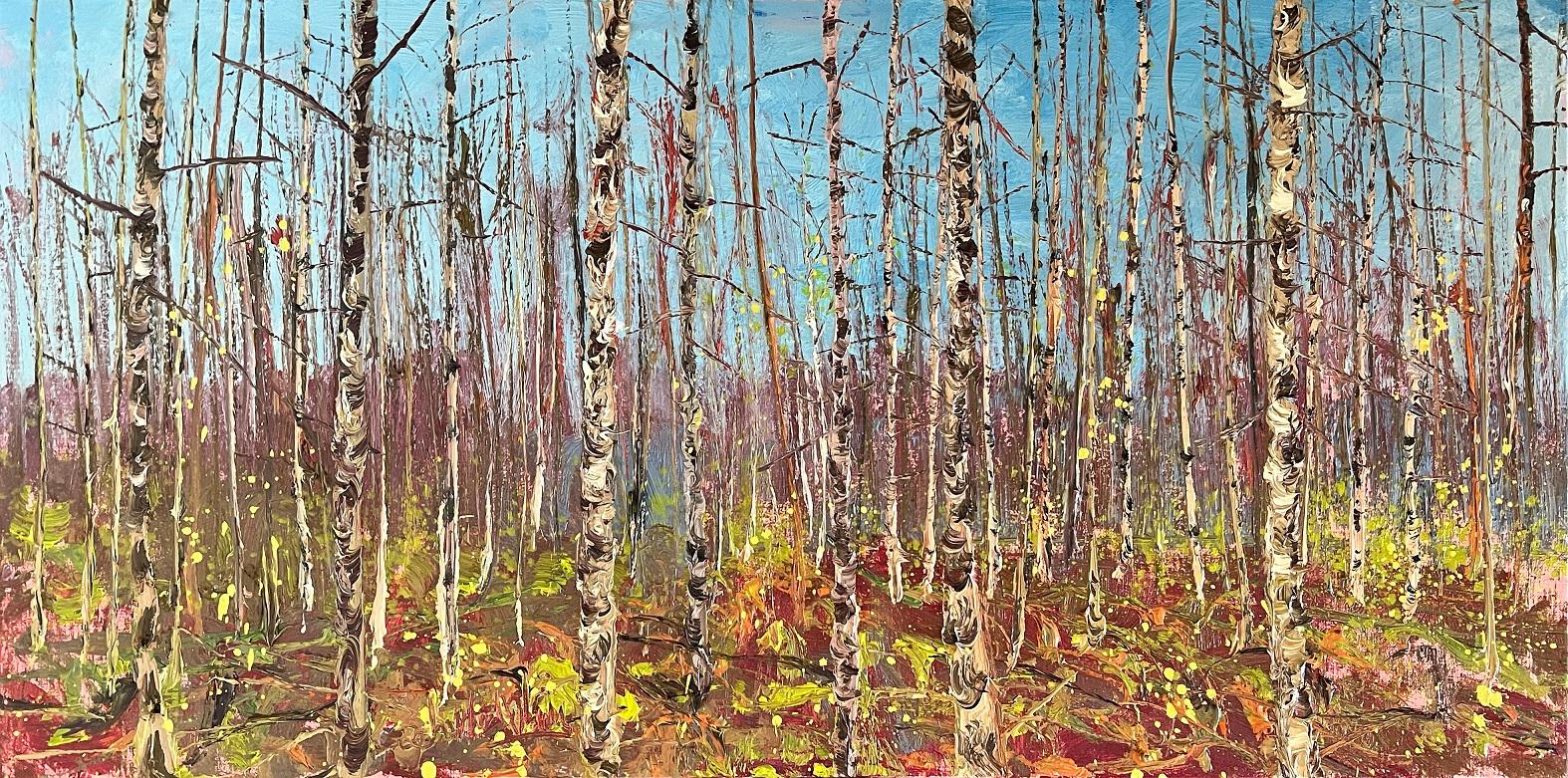 Landscape Painting di Gertjan Scholte-Albers - Solo betulle Pittura a olio su tela All'aperto Alberi Natura moderna In magazzino