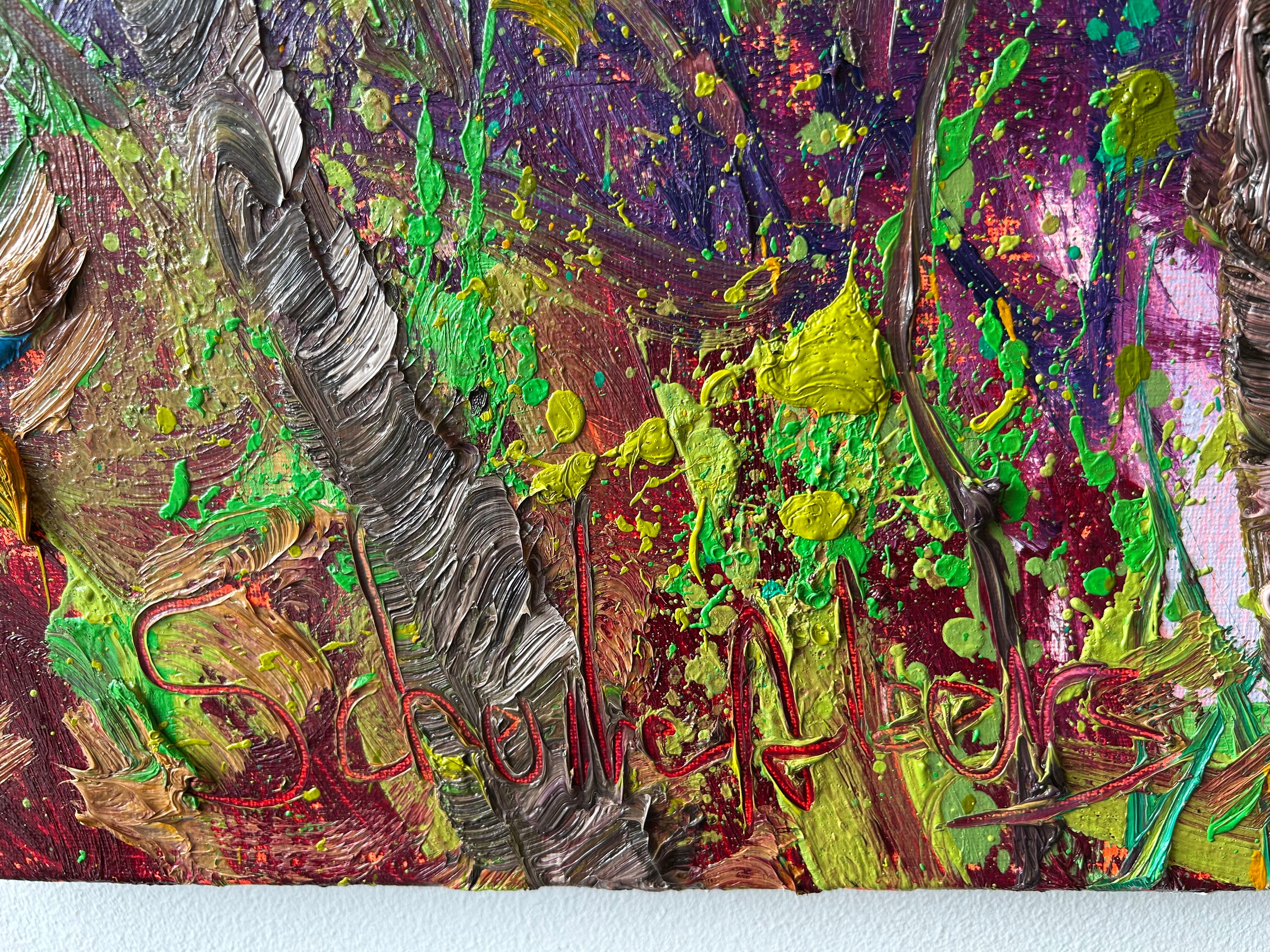 Tarda estate rettangolo olio su tela Nature Outdoors Tree Modern In magazzino - Landscape Painting Grigio di Gertjan Scholte-Albers