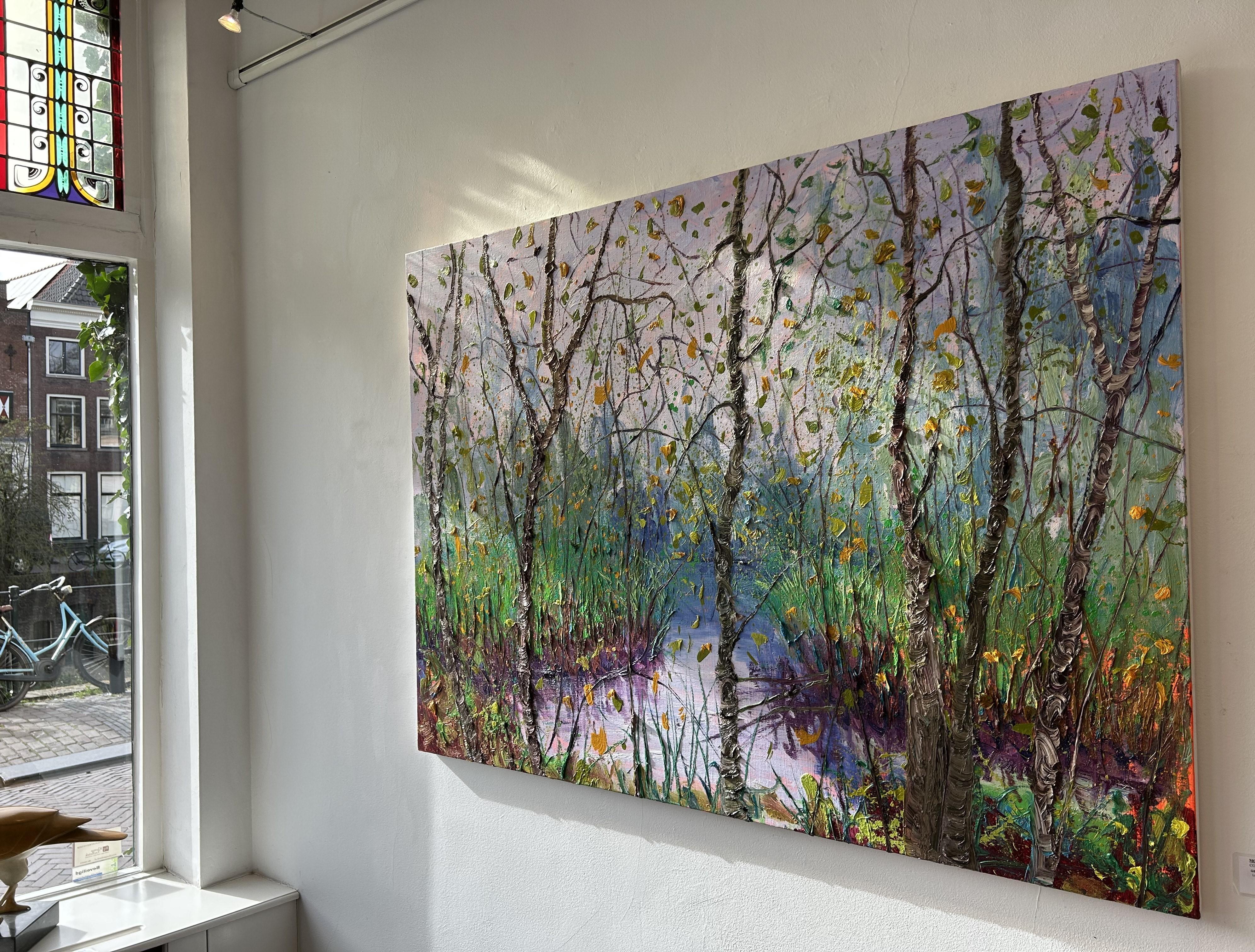 Tarda estate rettangolo olio su tela Nature Outdoors Tree Modern In magazzino - Painting di Gertjan Scholte-Albers