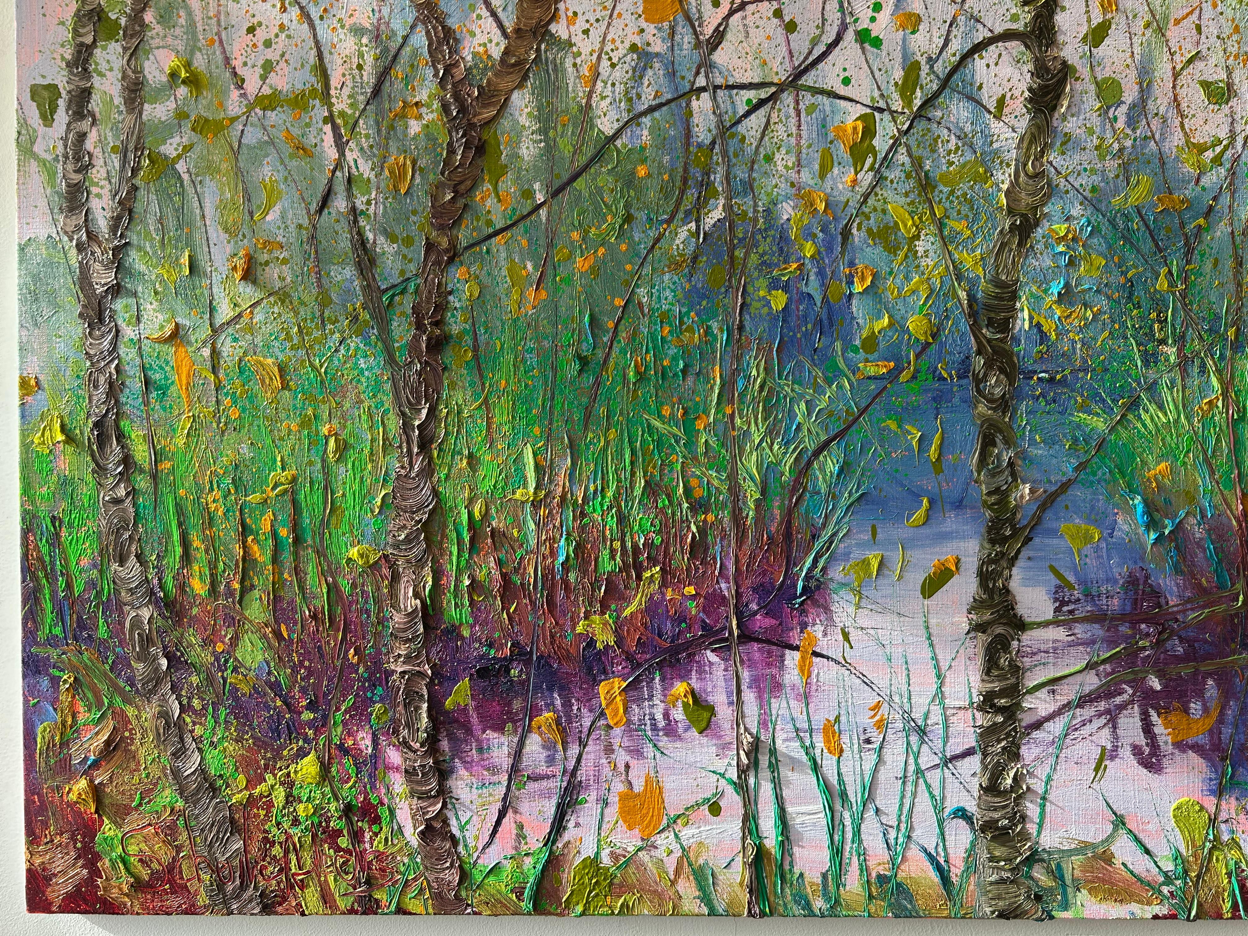 Tarda estate rettangolo olio su tela Nature Outdoors Tree Modern In magazzino in vendita 1