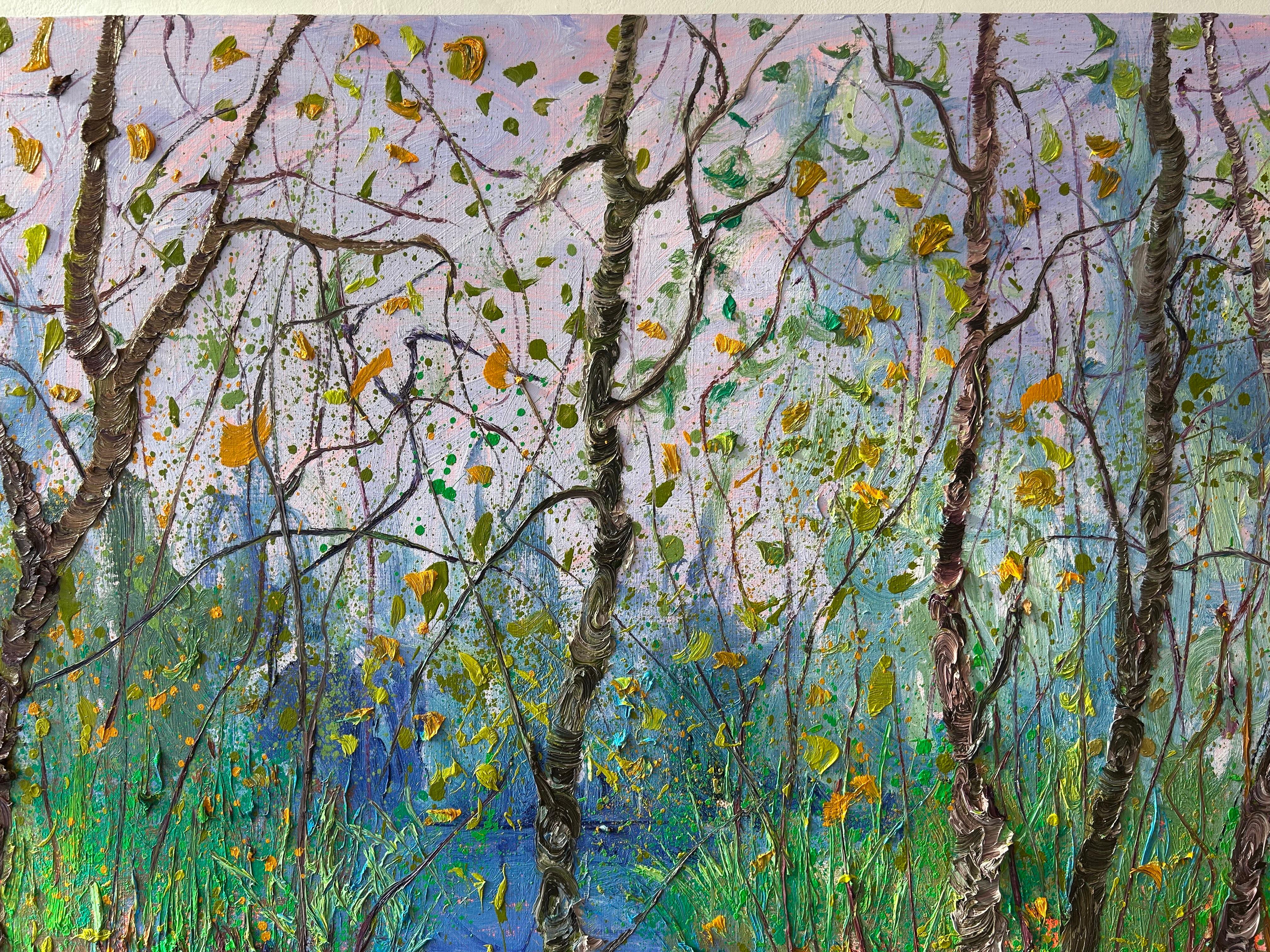 Tarda estate rettangolo olio su tela Nature Outdoors Tree Modern In magazzino in vendita 6