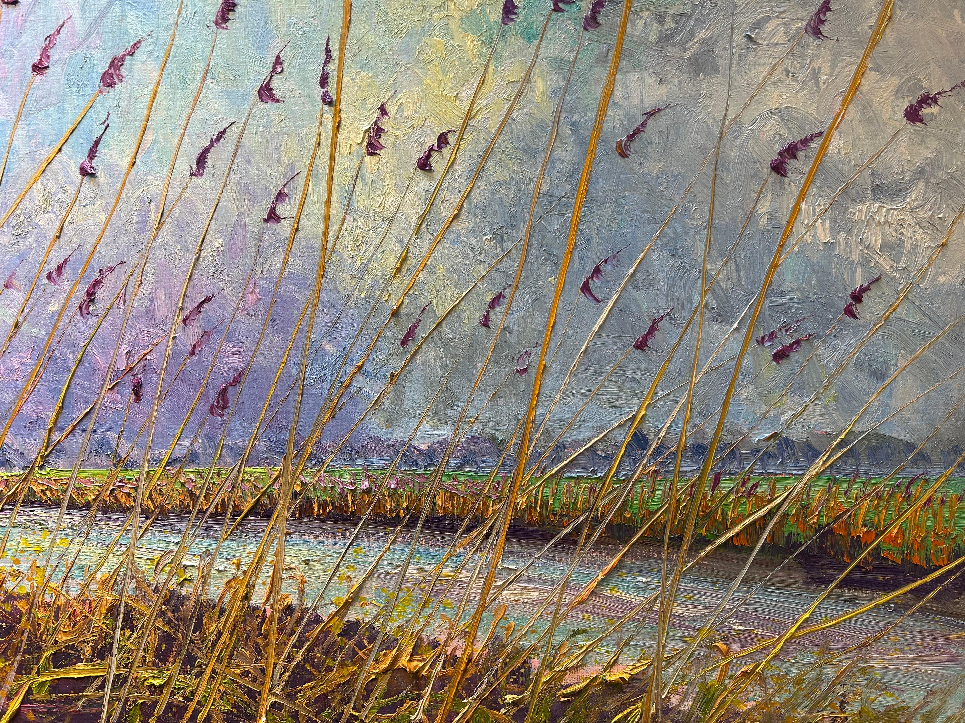 Lucht Land Water Riet Pittura a olio su tela Nature Modern Sky Outdoors In magazzino in vendita 6