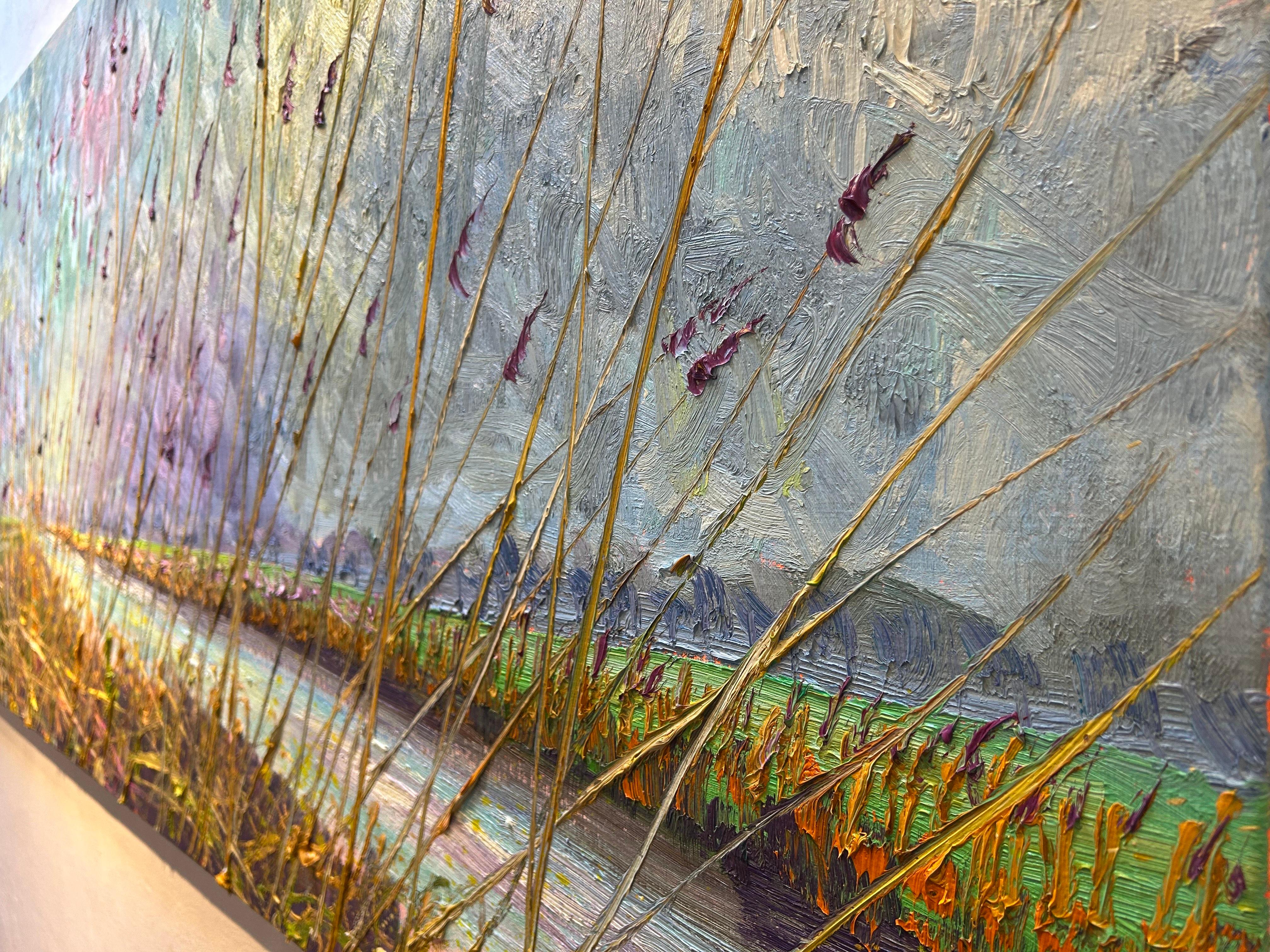 Lucht Land Water Riet Pittura a olio su tela Nature Modern Sky Outdoors In magazzino in vendita 2