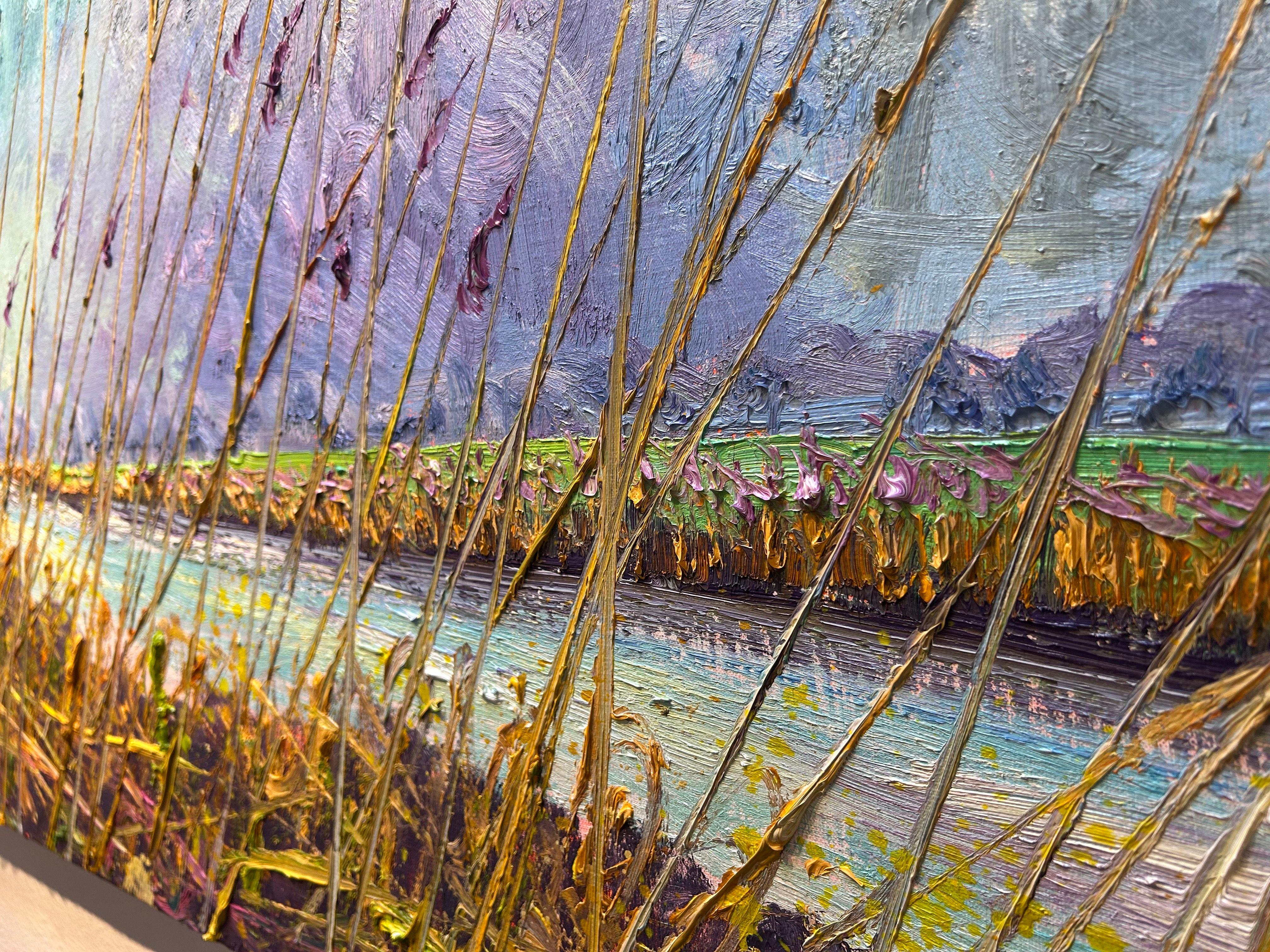 Lucht Land Water Riet Pittura a olio su tela Nature Modern Sky Outdoors In magazzino in vendita 3