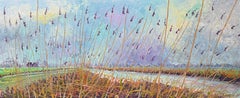 Lucht Land Water Riet Oil Painting on Canvas Nature Modern Sky Outdoors In Stock