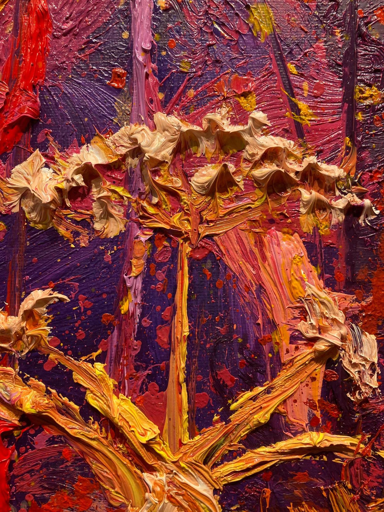 Magenta Pig Hogweed Oil Painting on Canvas Outdoors Modern Nature In Stock For Sale 1