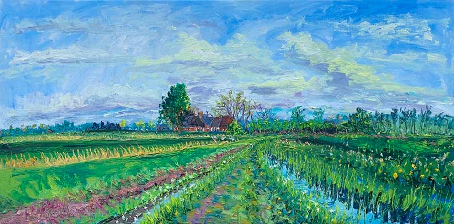 Gertjan Scholte-Albers Figurative Painting - Oldenzijl Oil Painting on Canvas Dutch Landscape Sky In Stock