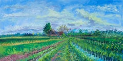 Oldenzijl Oil Painting on Canvas Dutch Landscape Sky In Stock