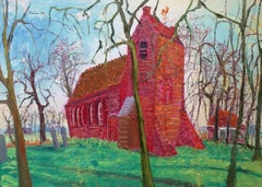 Oostum Oil Painting on Canvas Linen Church Dutch Expressionism In Stock