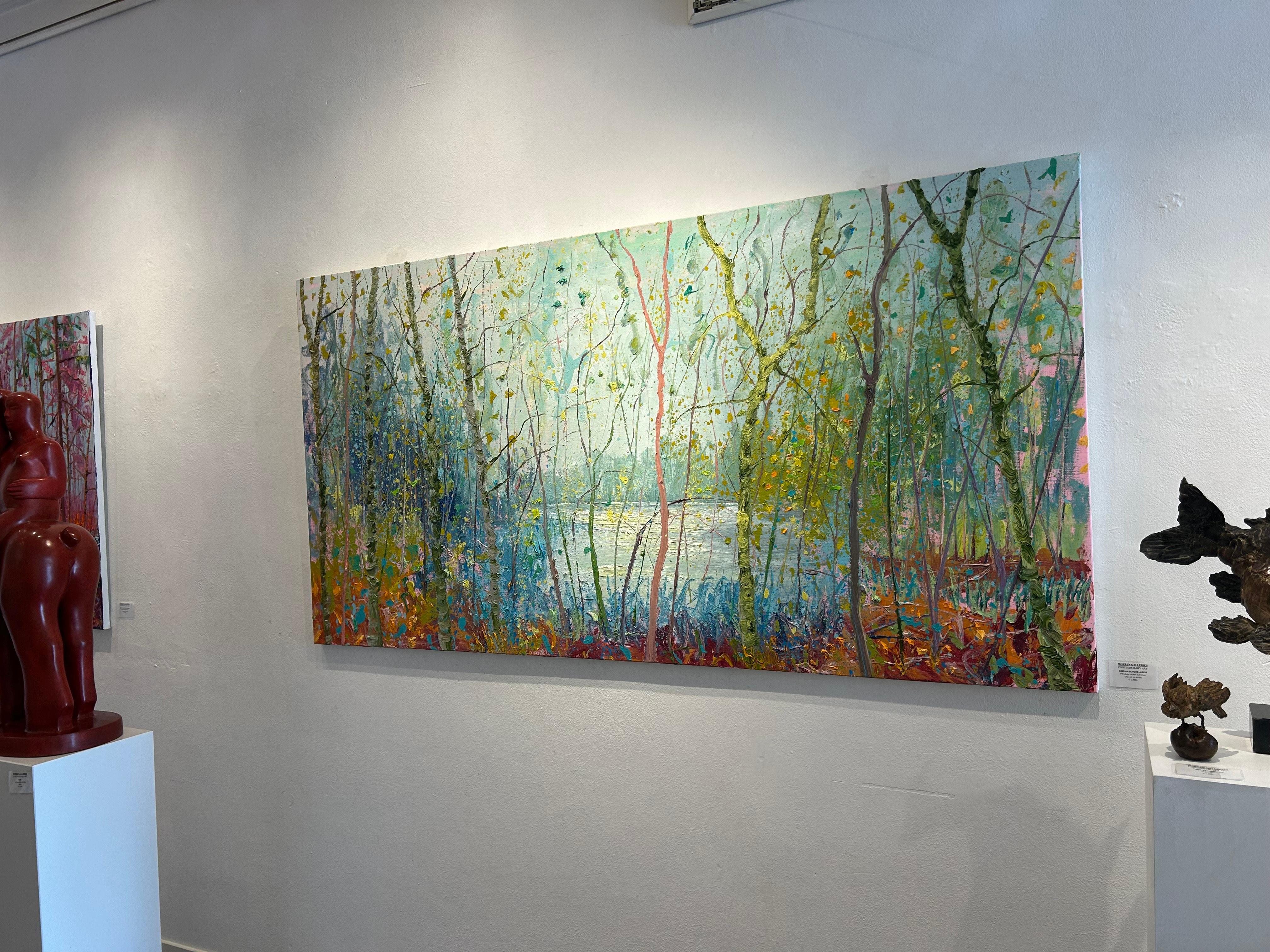 P Foggy Indian Summer Ölgemälde auf Leinwand Modern Nature Tree Outdoor Auf Lager – Painting von Gertjan Scholte-Albers
