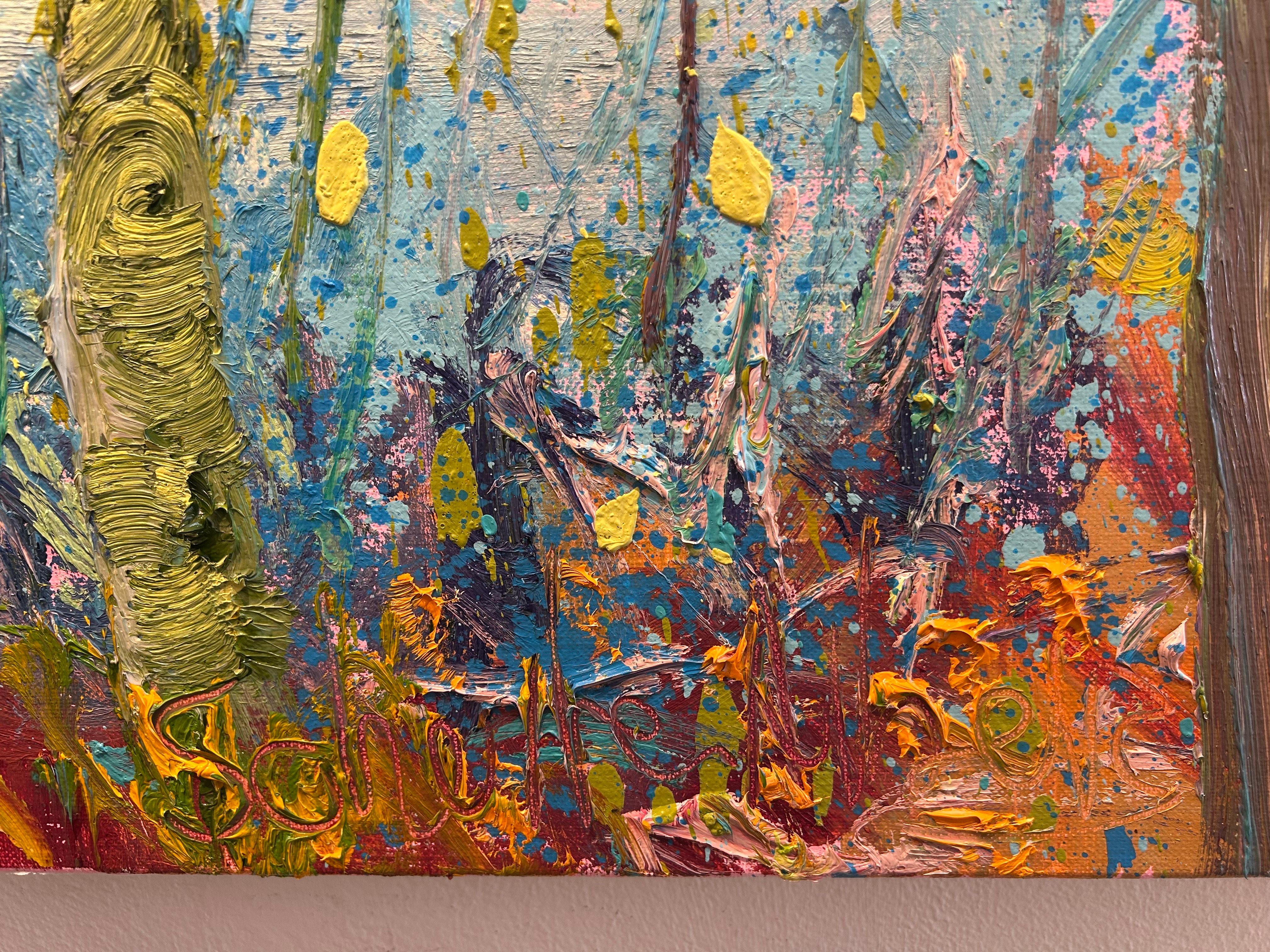 P Foggy Indian Summer Ölgemälde auf Leinwand Modern Nature Tree Outdoor Auf Lager (Grau), Figurative Painting, von Gertjan Scholte-Albers