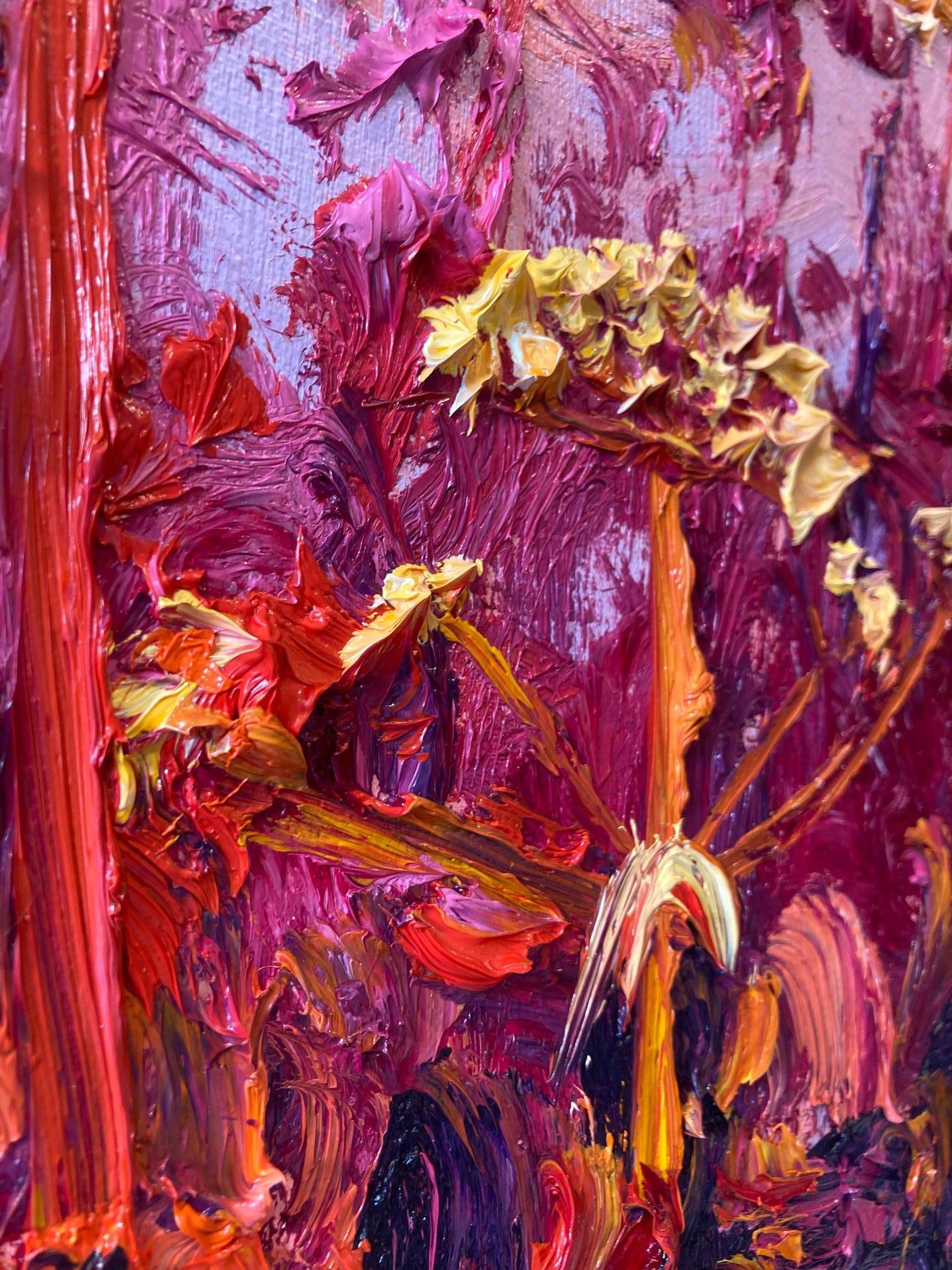 Red Small Hogweed Oil Painting Canvas Plein Air Outdoors Expressionism Vorrätig im Angebot 1