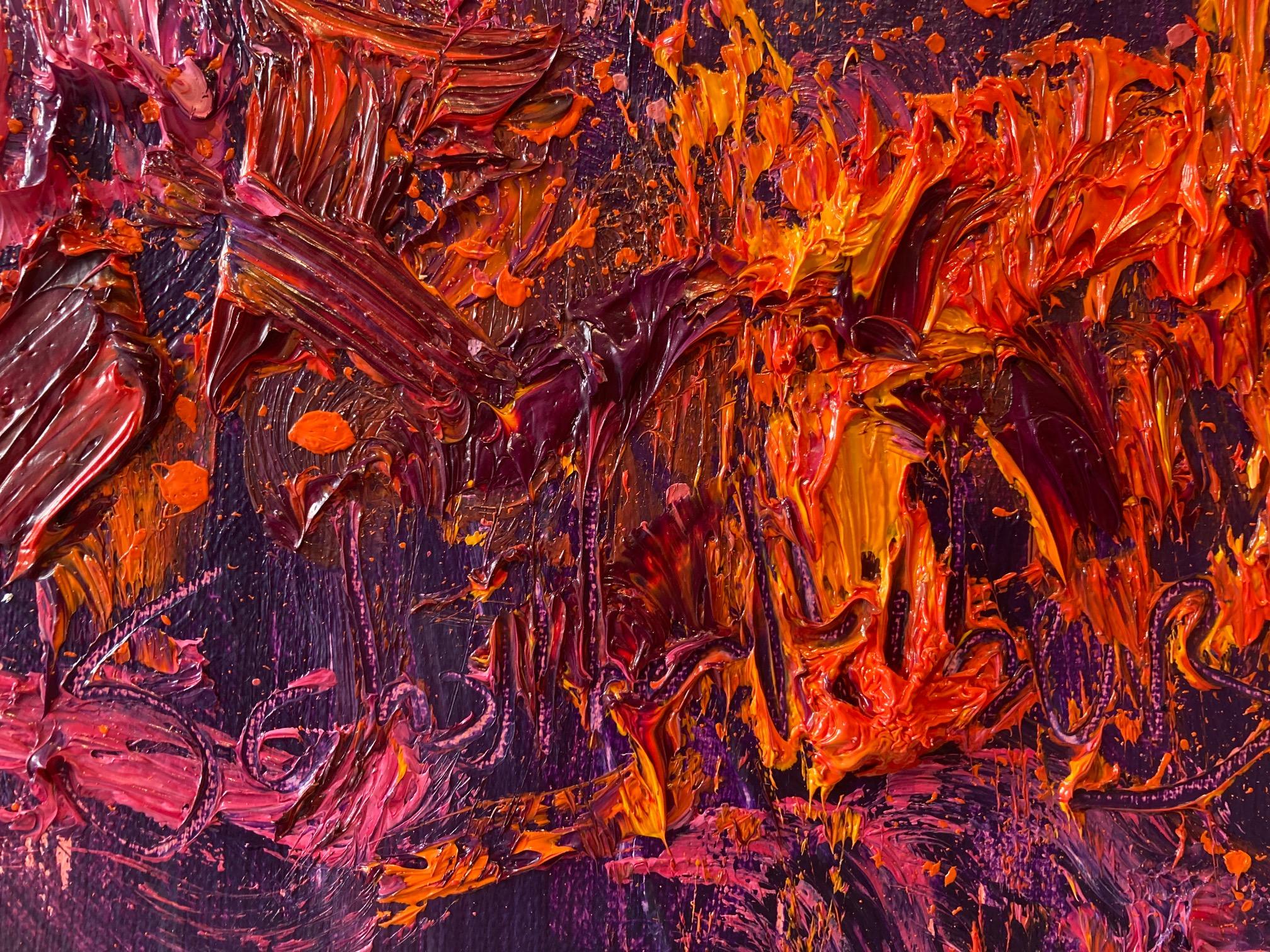 Red Small Hogweed Oil Painting Canvas Plein Air Outdoors Expressionism Vorrätig im Angebot 3