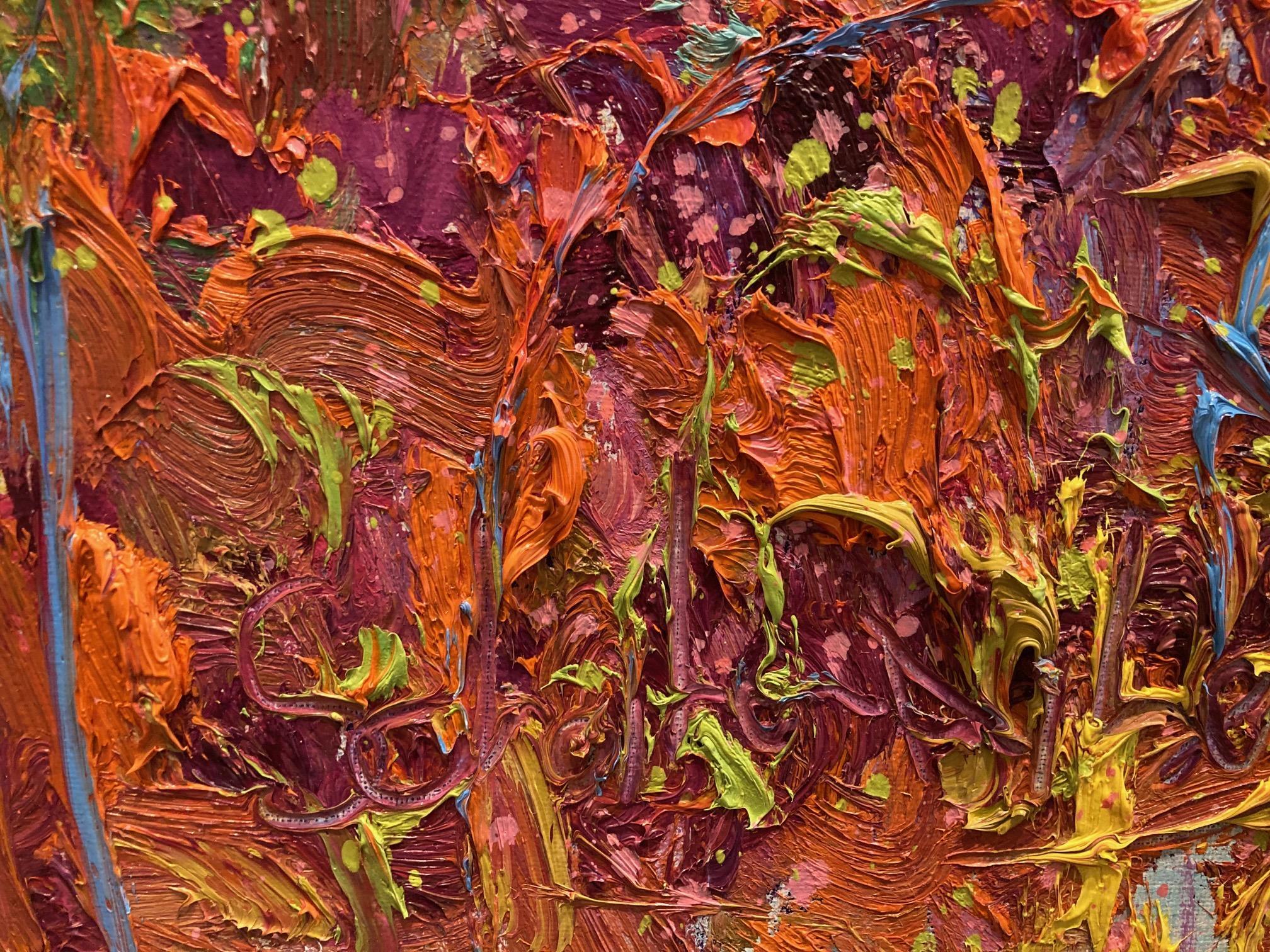 Zweites Sassenhein Ölgemälde auf Leinwand Nature Modern Tree Outdoors Auf Lager (Pink), Figurative Painting, von Gertjan Scholte-Albers