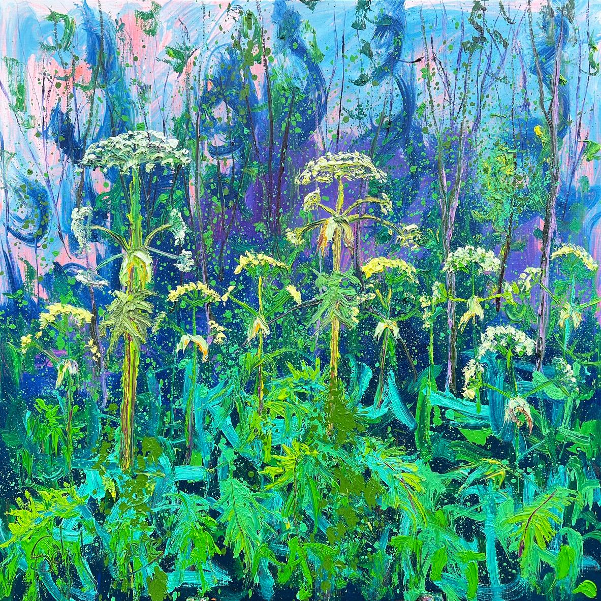Gertjan Scholte-Albers Landscape Painting - Ultramarine Hogweed Oil Painting on Canvas Nature Outdoor Painter Plein Air