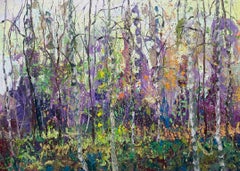 Veentje Links Oil Painting on Canvas Forest Landscape Trees Birches In Stock