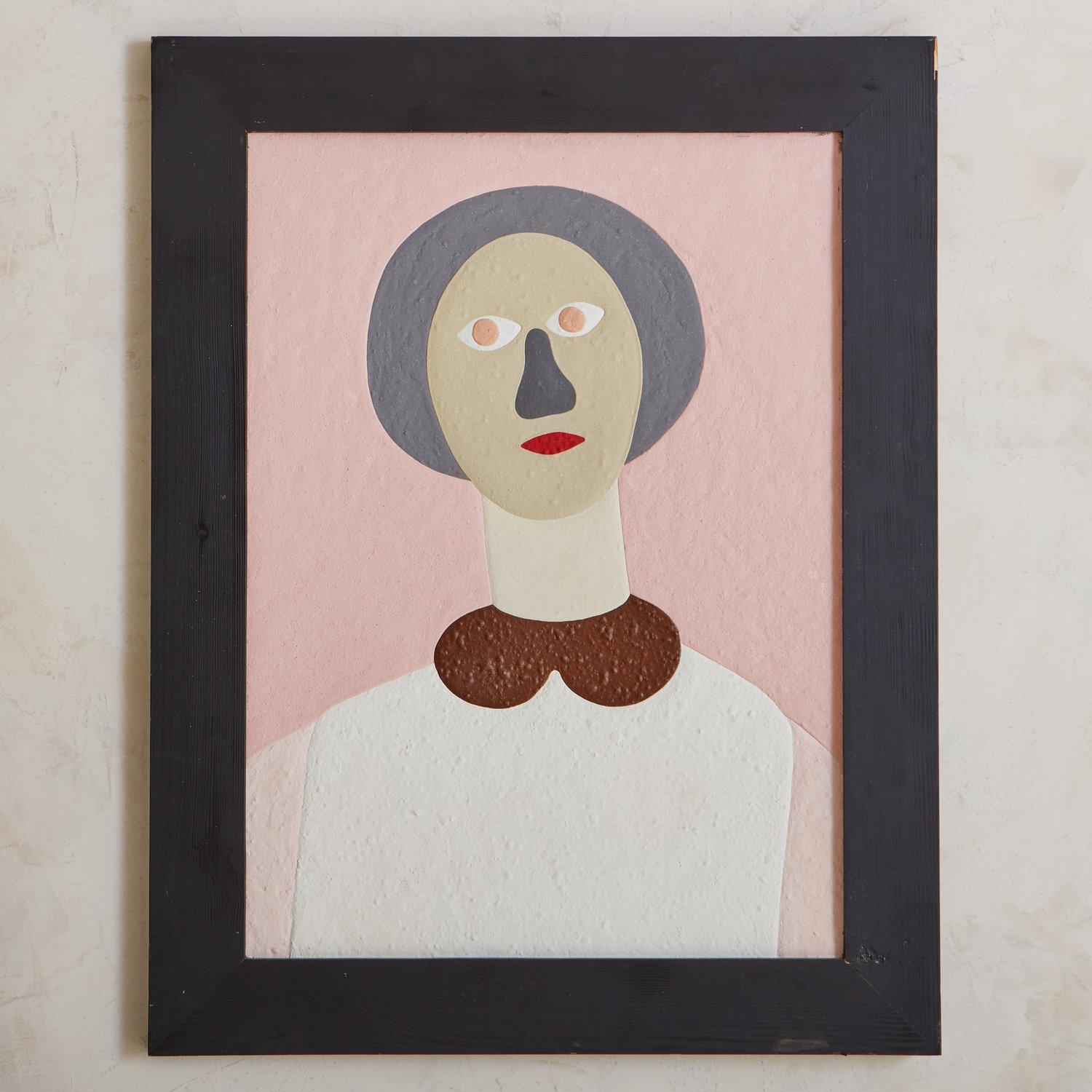 A figurative mixed media painting on board created by Bavarian artist Peter M. Bauer in 1981. This piece has beautiful textural details and exemplifies Bauer’s signature style. It is presented in a black painted wood frame and depicts the artist’s