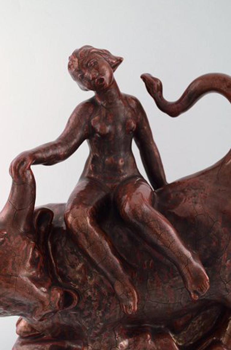 Danish Gertrud Kudielka 1896-1984 for Hjorth 'Bornholm', Large Glazed Stoneware Figure