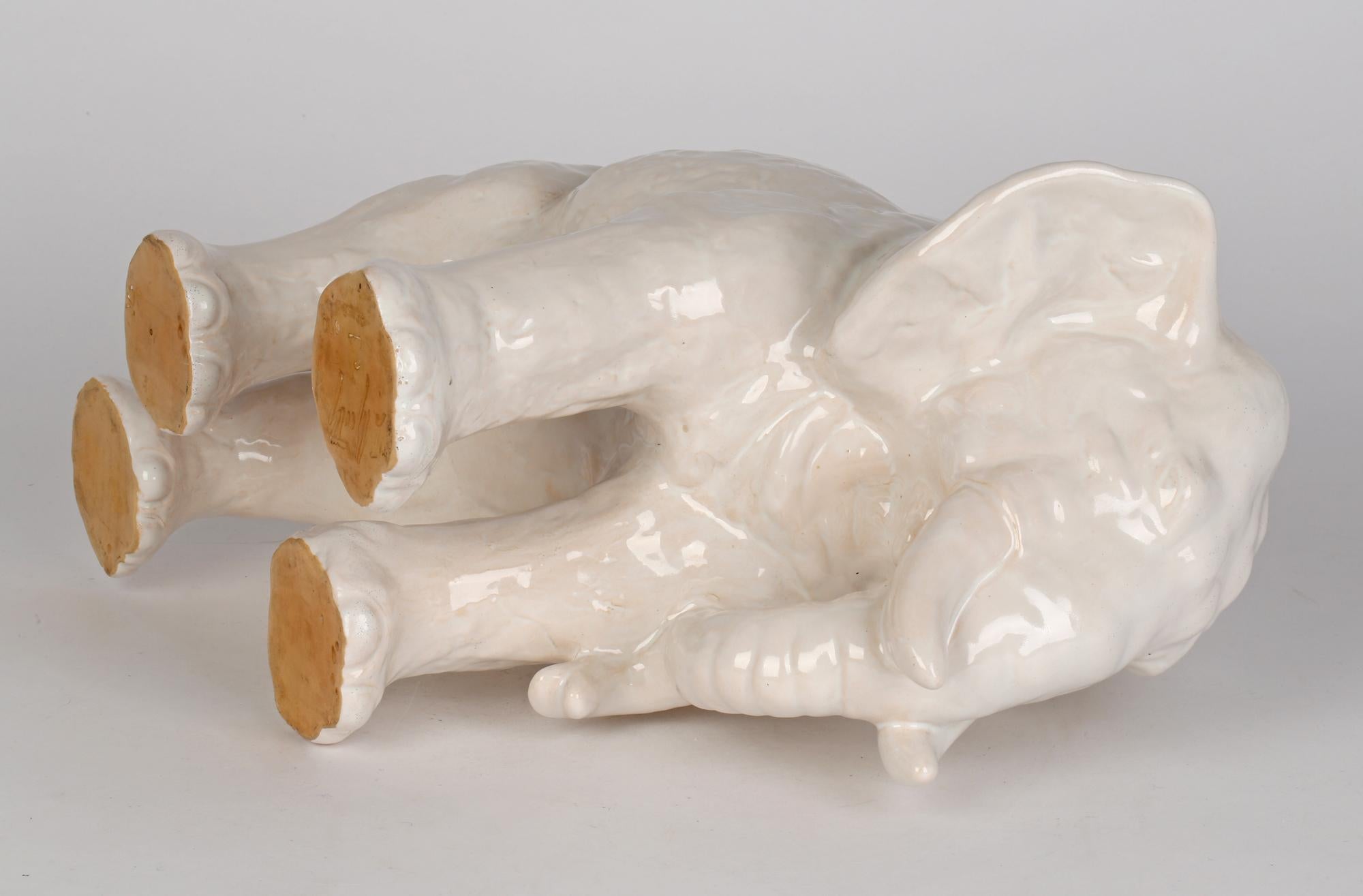 Gertrud Kudielka Danish JL Hjorth Large White Glazed Pottery Elephant For Sale 1