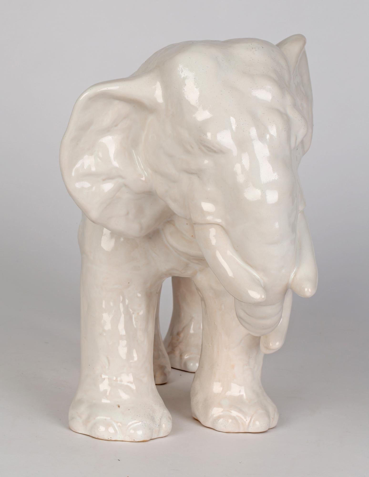 Gertrud Kudielka Danish JL Hjorth Large White Glazed Pottery Elephant For Sale 2