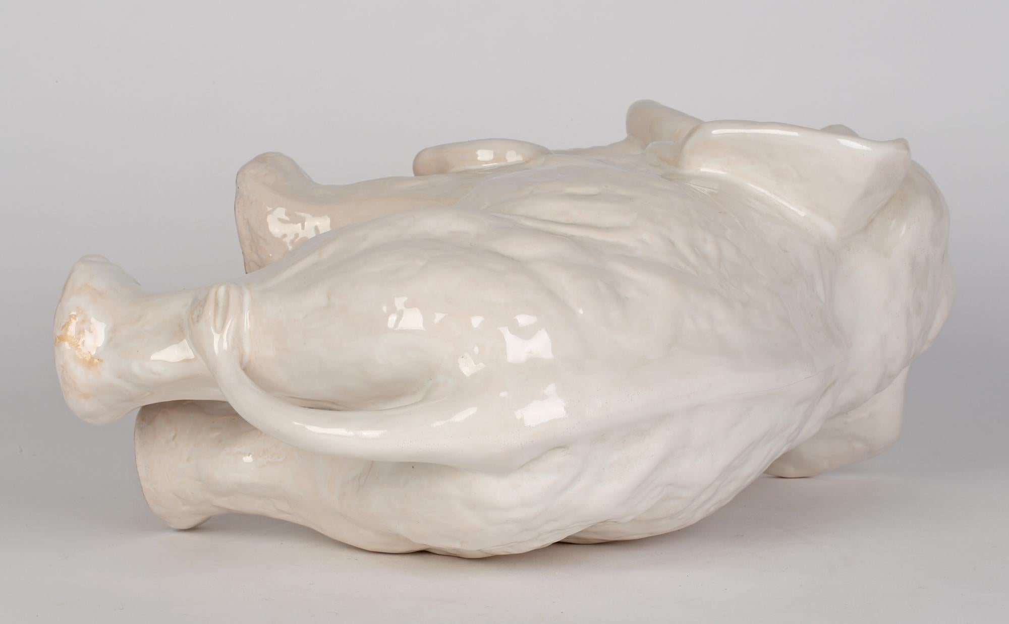 Gertrud Kudielka Danish JL Hjorth Large White Glazed Pottery Elephant For Sale 3