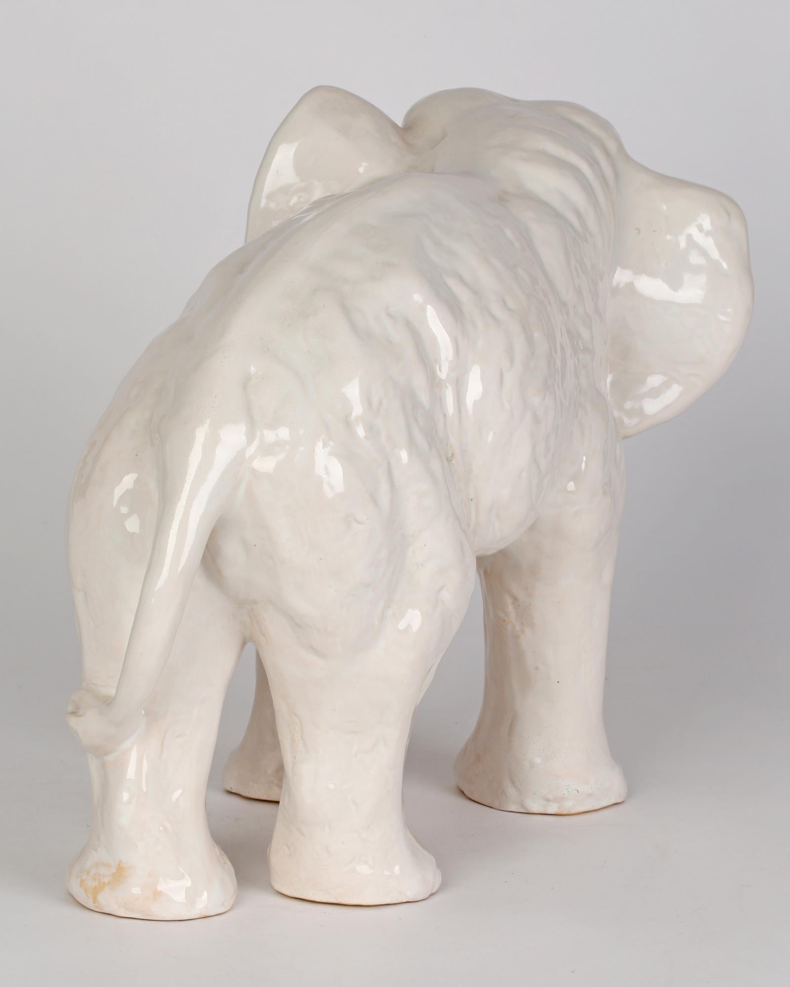 Gertrud Kudielka Danish JL Hjorth Large White Glazed Pottery Elephant For Sale 4