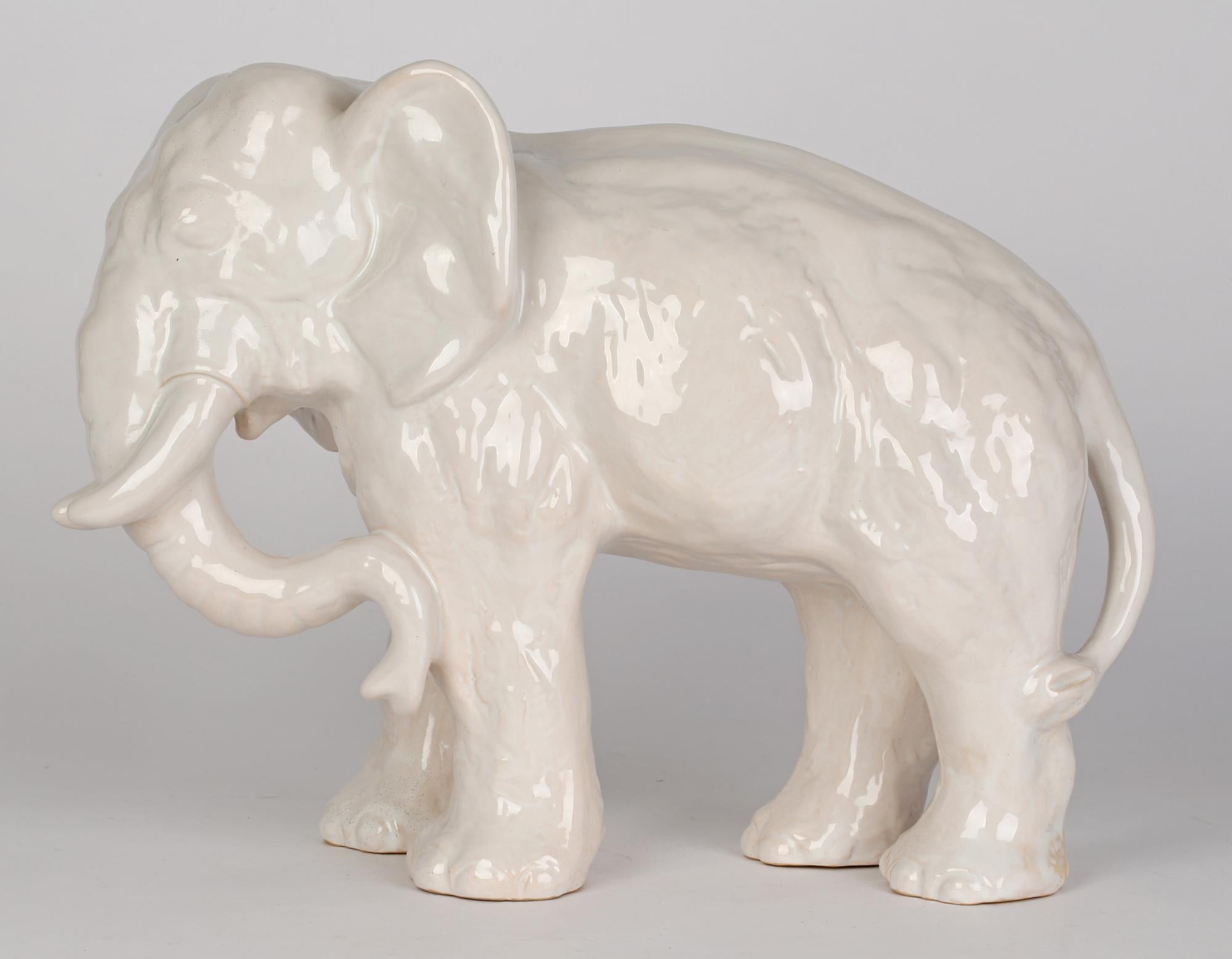 Gertrud Kudielka Danish JL Hjorth Large White Glazed Pottery Elephant For Sale 5