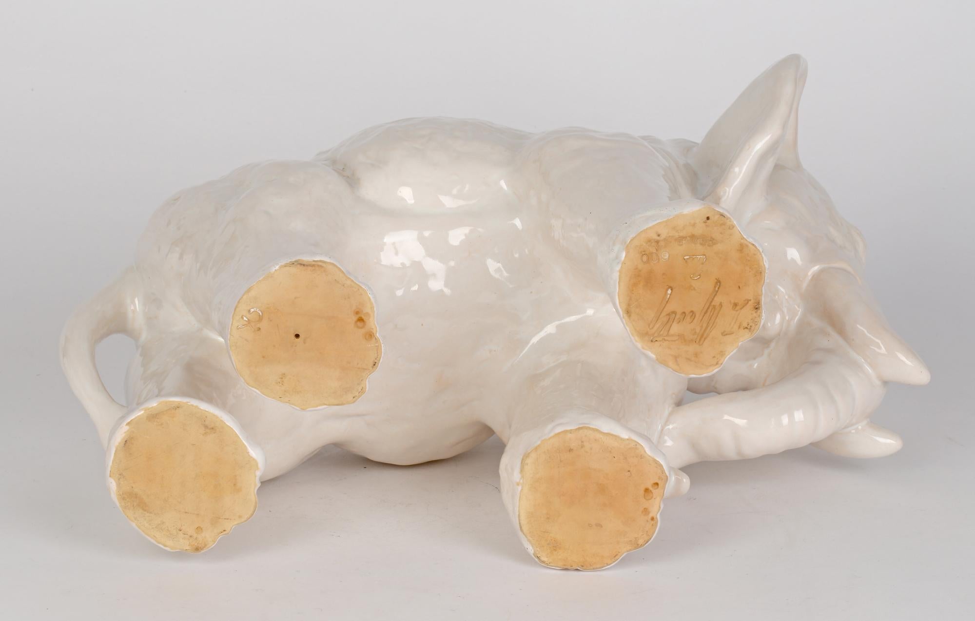 Gertrud Kudielka Danish JL Hjorth Large White Glazed Pottery Elephant For Sale 6