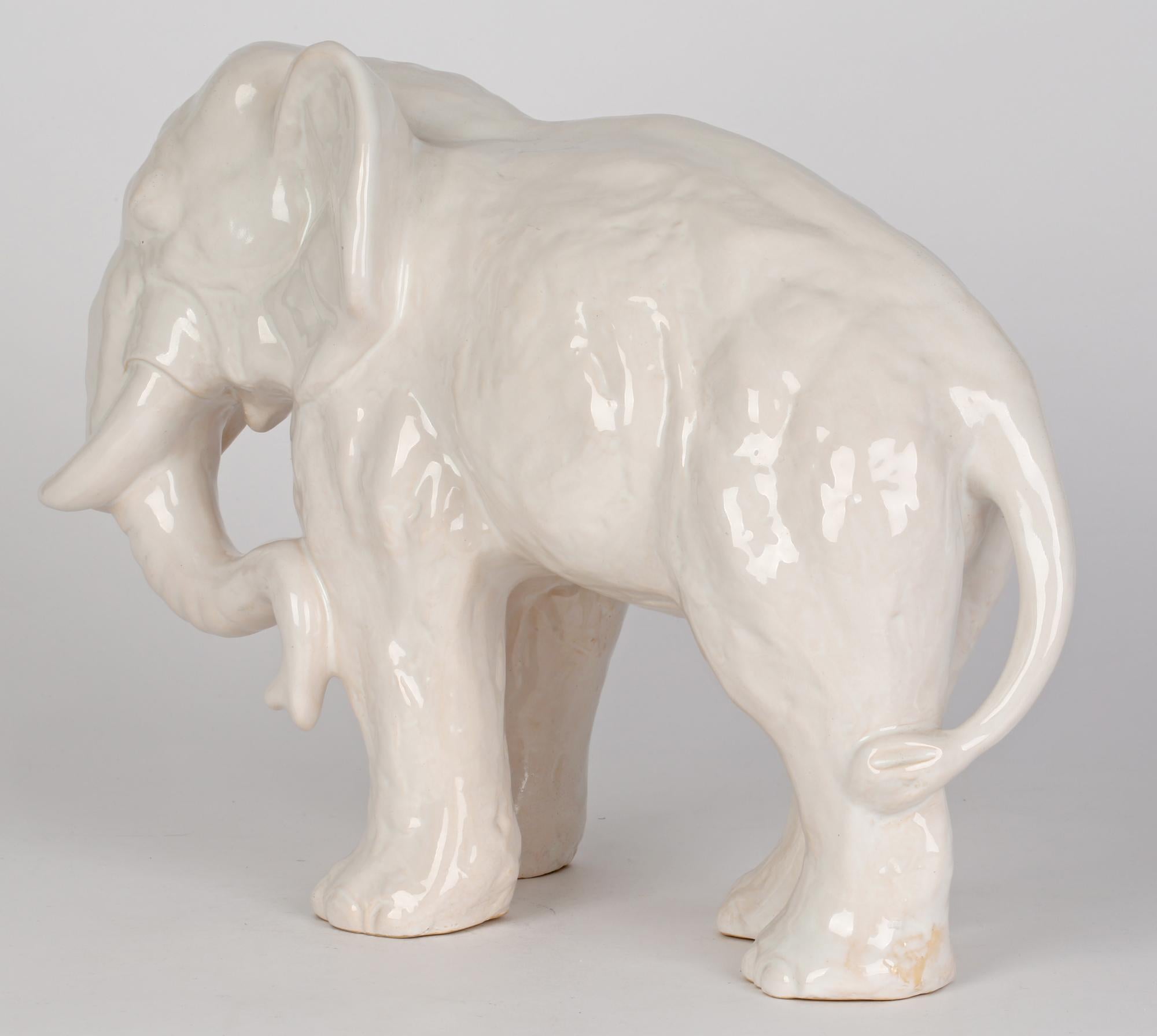 Gertrud Kudielka Danish JL Hjorth Large White Glazed Pottery Elephant For Sale 7