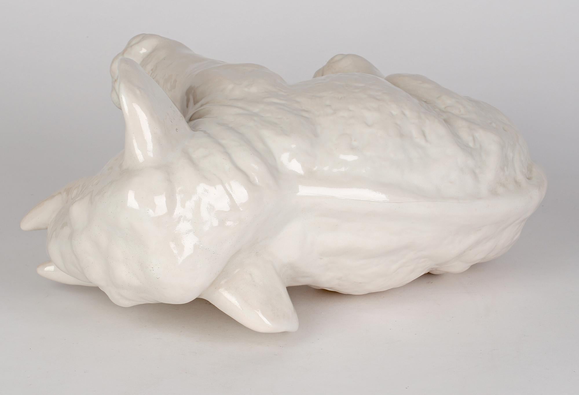 Art Deco Gertrud Kudielka Danish JL Hjorth Large White Glazed Pottery Elephant For Sale