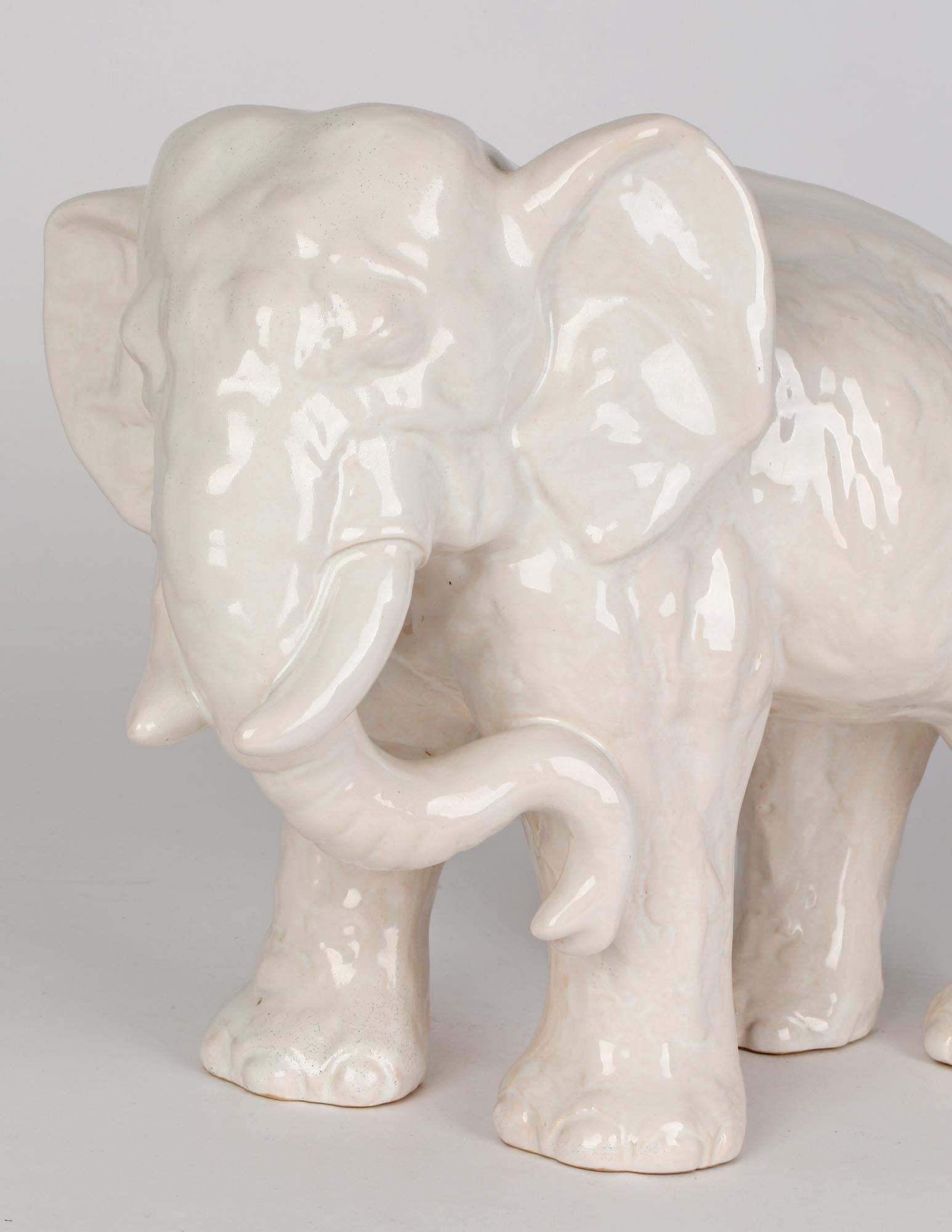 European Gertrud Kudielka Danish JL Hjorth Large White Glazed Pottery Elephant For Sale