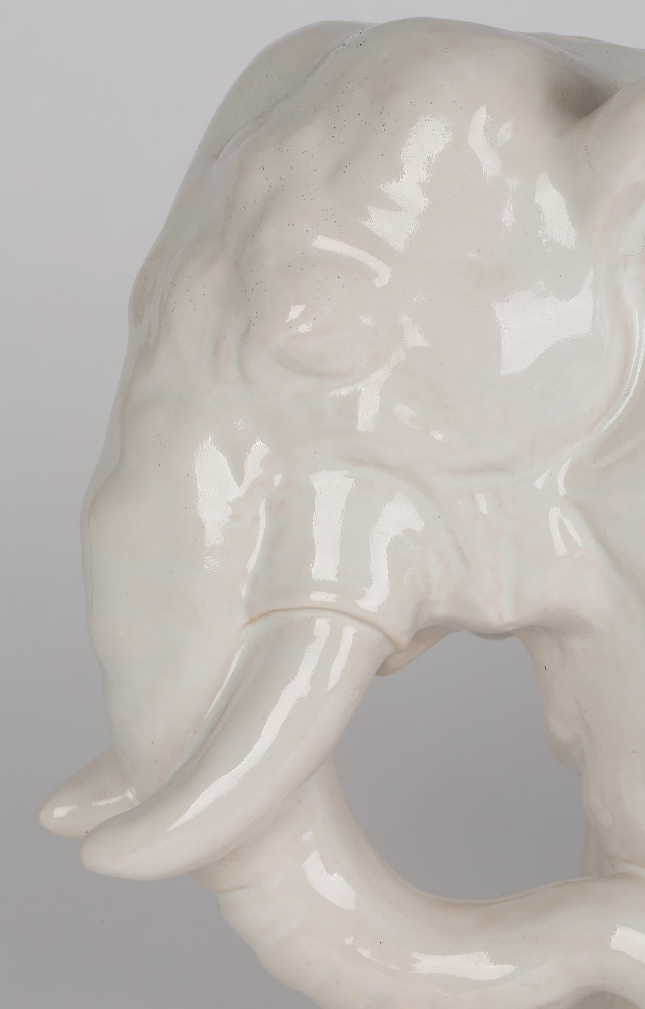 Mid-20th Century Gertrud Kudielka Danish JL Hjorth Large White Glazed Pottery Elephant For Sale