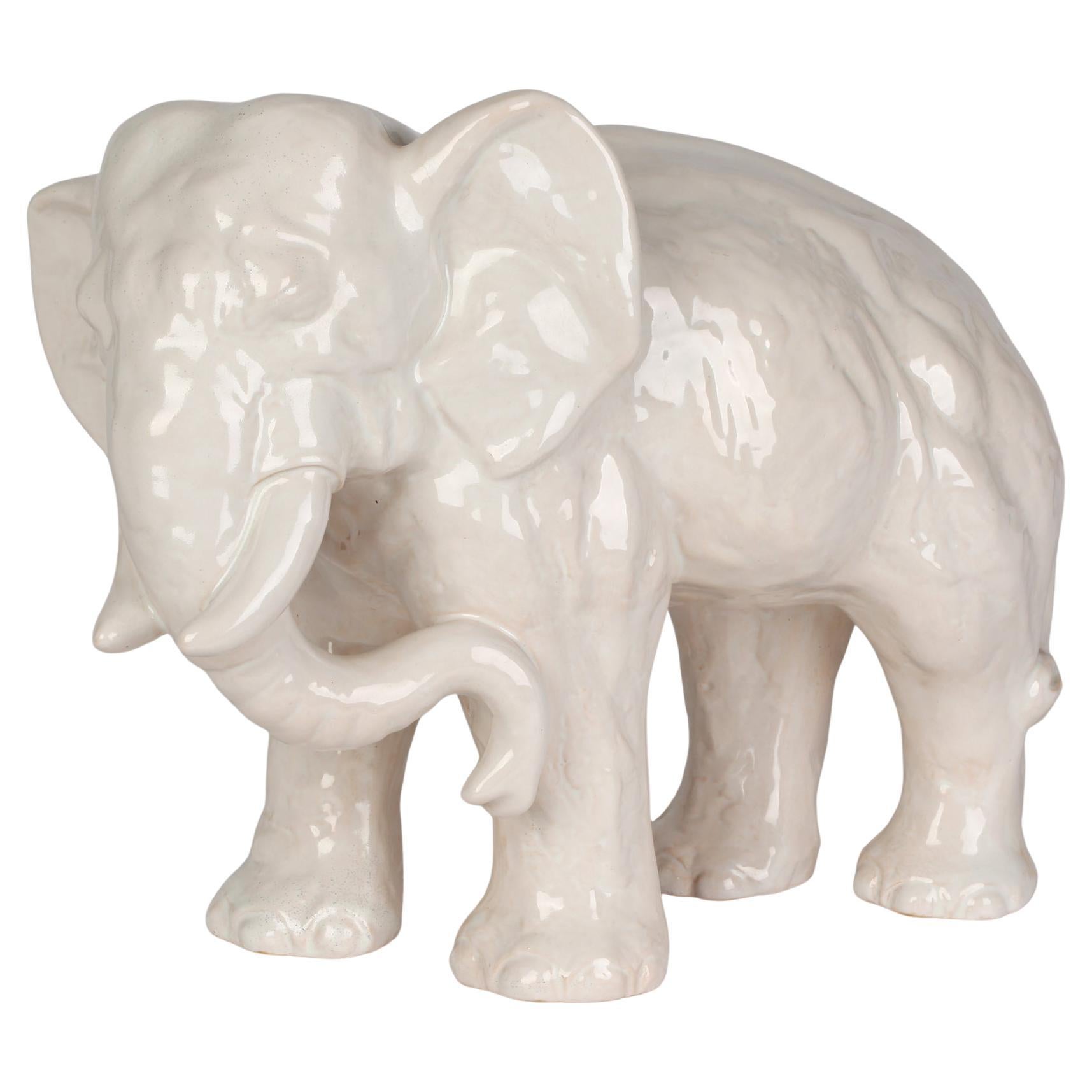 Gertrud Kudielka Danish JL Hjorth Large White Glazed Pottery Elephant For Sale