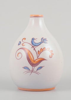 Gertrud Kudielka for Hjort. Unique ceramic vase. Motif of bird on branch