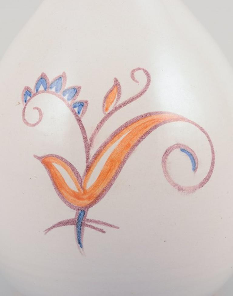 Glazed Gertrud Kudielka for Hjort. Unique ceramic vase. Motif of bird on branch For Sale