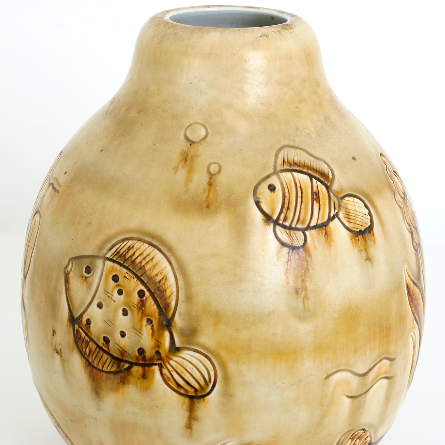 Gertrud Lonegren Group of Three Ceramic Vases with Fish Motif for Rorstrand In Good Condition For Sale In New York, NY