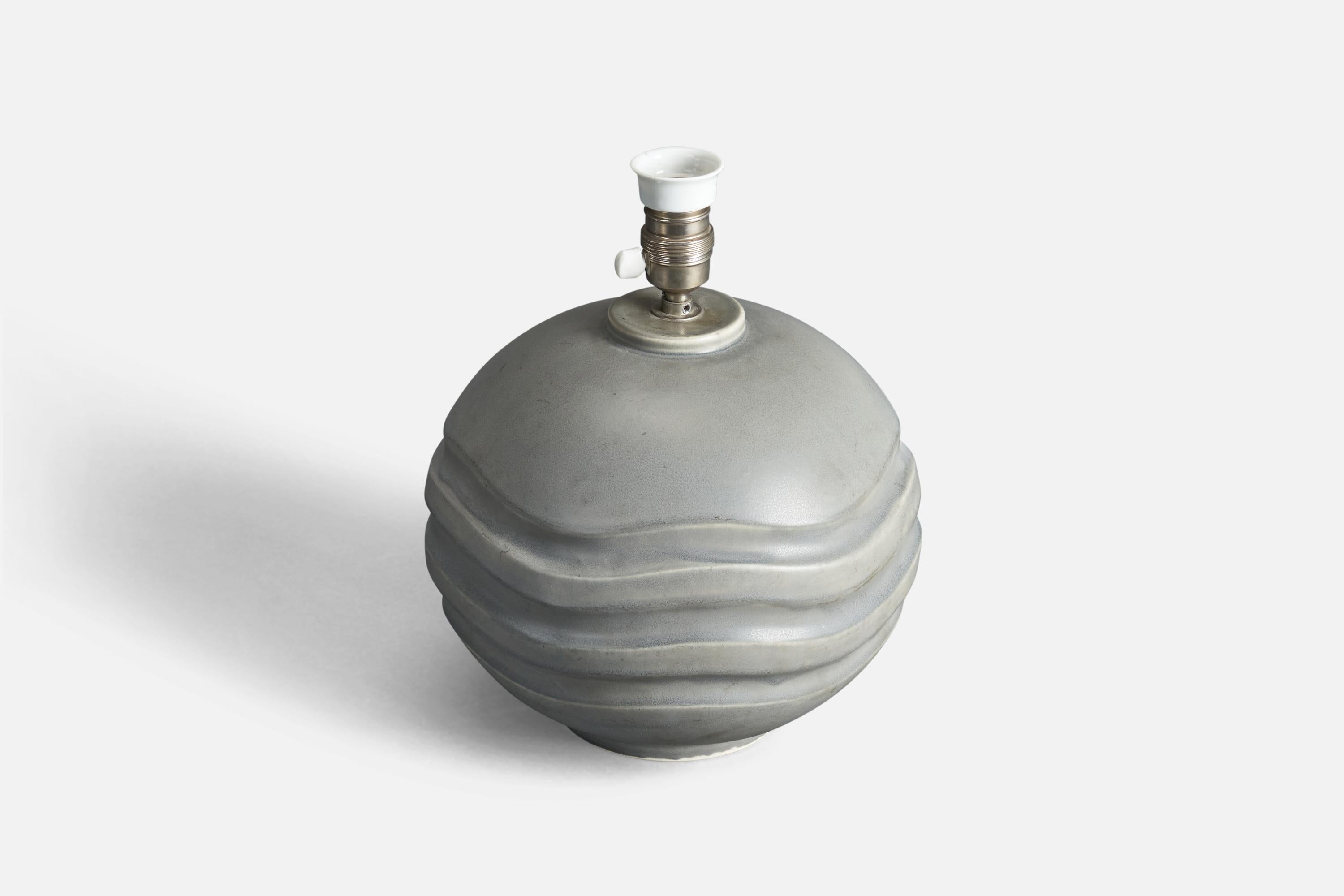 Swedish Gertrud Lönegren, Table Lamp, Grey Glazed Stoneware, Rörstrand, Sweden, 1950s For Sale
