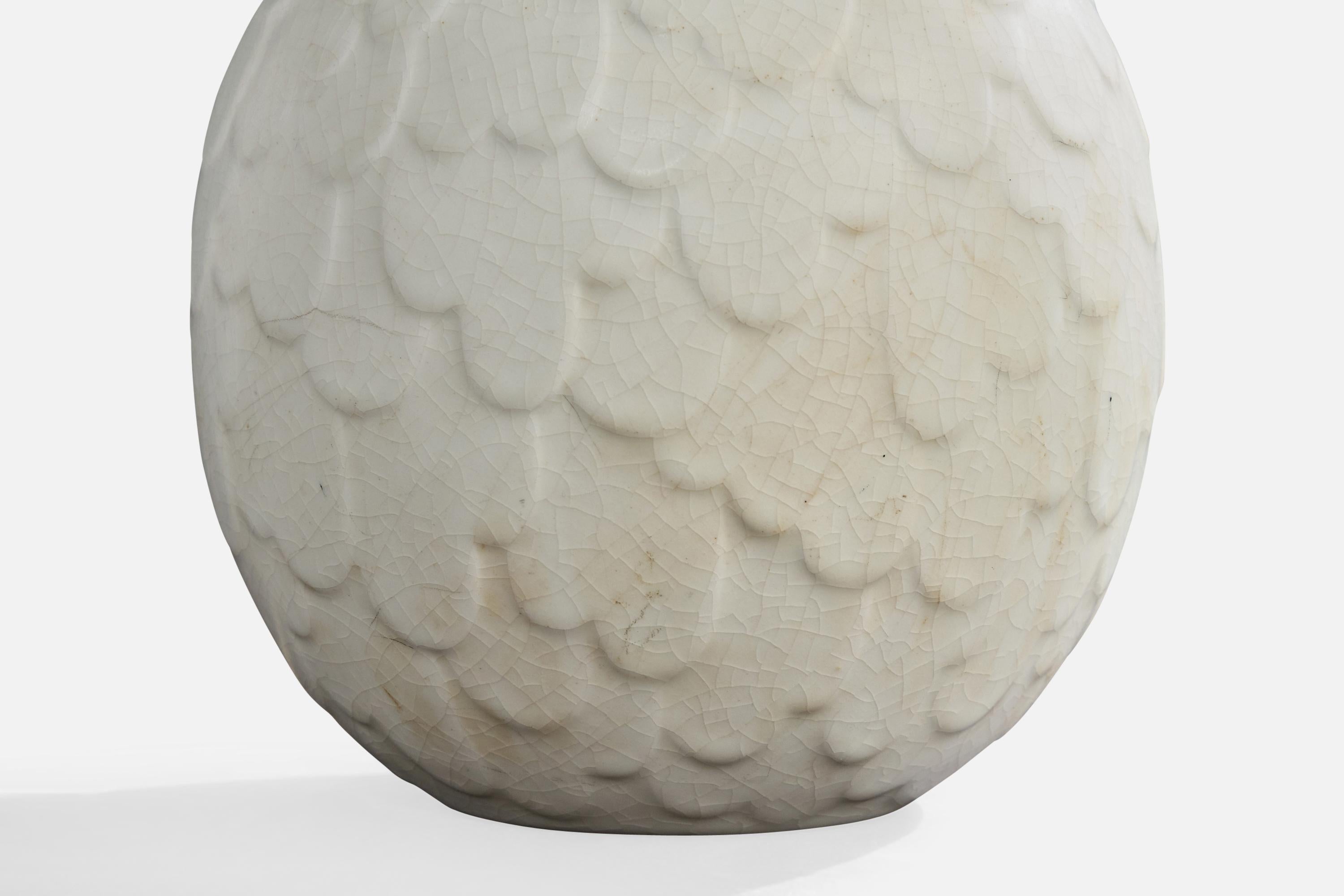 Gertrud Lönegren, Table Lamp, Stoneware, Brass, Fabric, Sweden, 1940s For Sale 2